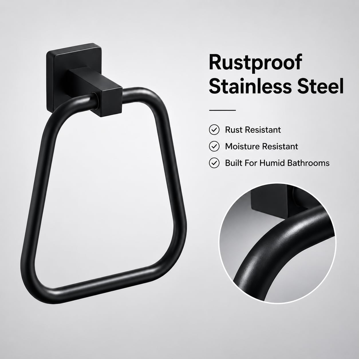 Detalle 2 de bluebyrne Matte Black Towel Ring, Wall-Mounted Stainless Steel Holder