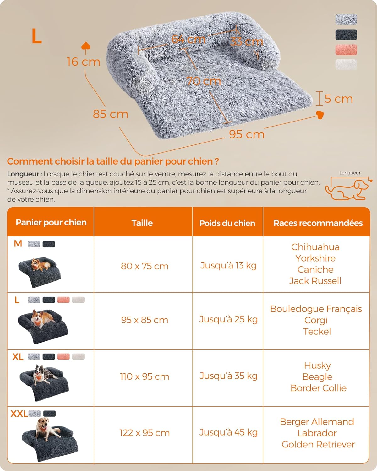 Thumbnail 5 de Feandrea FluffyHug : panier et couverture de protection en tissu peluche pour canapé (taille L, gris ombré)