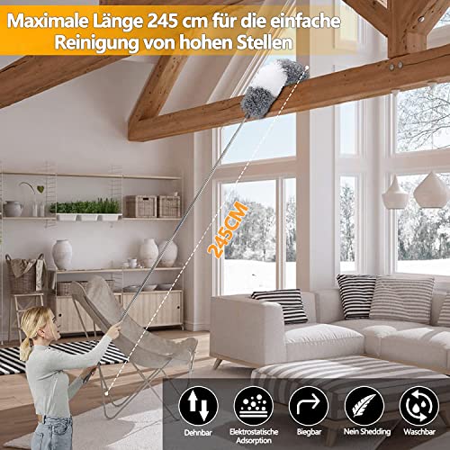 Thumbnail 2 de Staubwedel Teleskop Waschbar von HELI MIAO – ausziehbare Mikrofaser Edelstahlbürste bis 245 cm