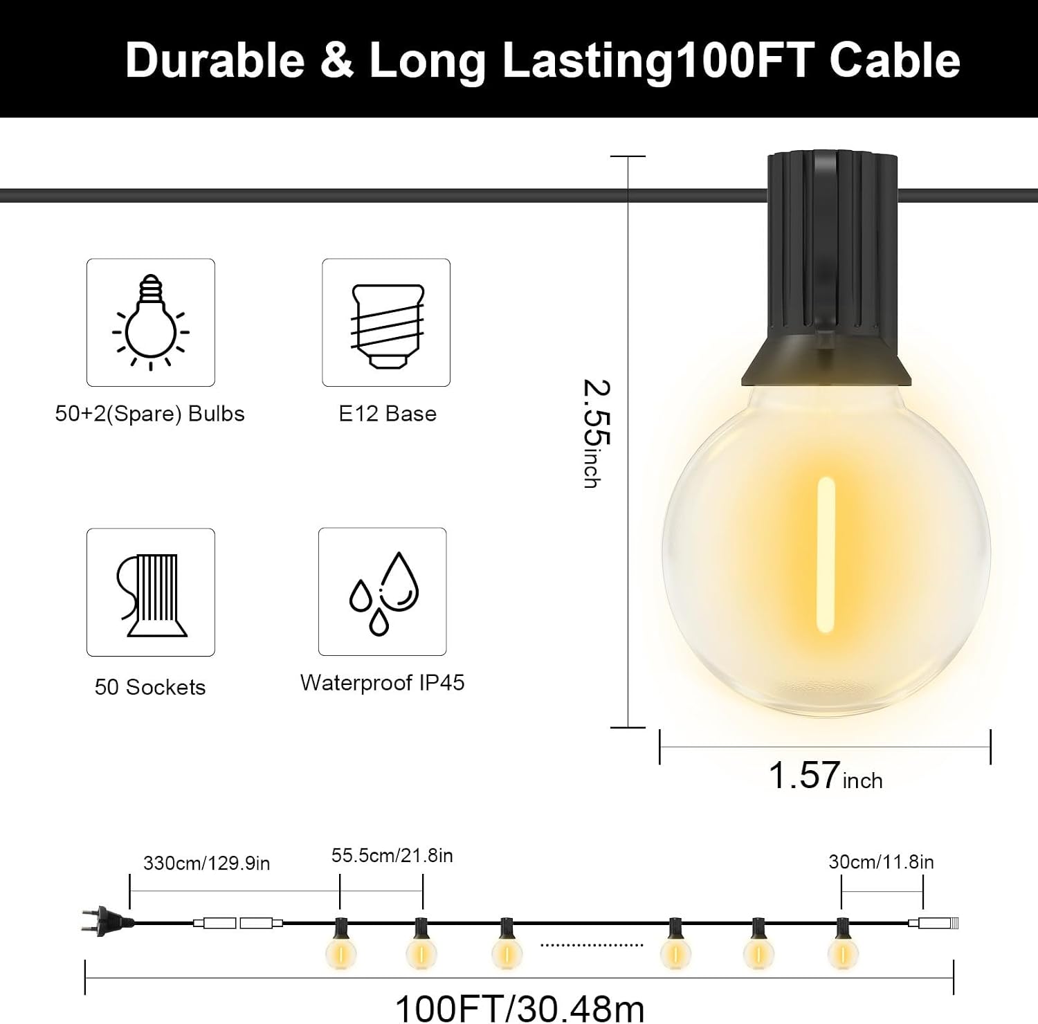 Thumbnail 6 de GLUROO 30M Catene Luminose LED G40 – 50+2 Lampadine, Esterno, Impermeabili
