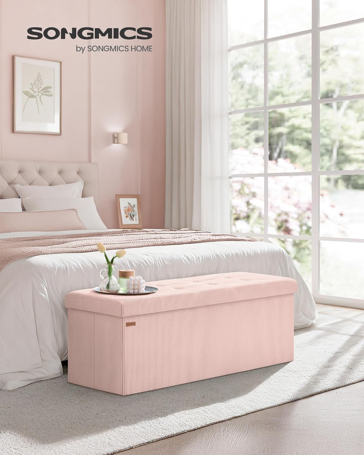Thumbnail 1 de SONGMICS LSF604R01 panca contenitore pouf pieghevole rosa pastello 38 x 110 x 38 cm