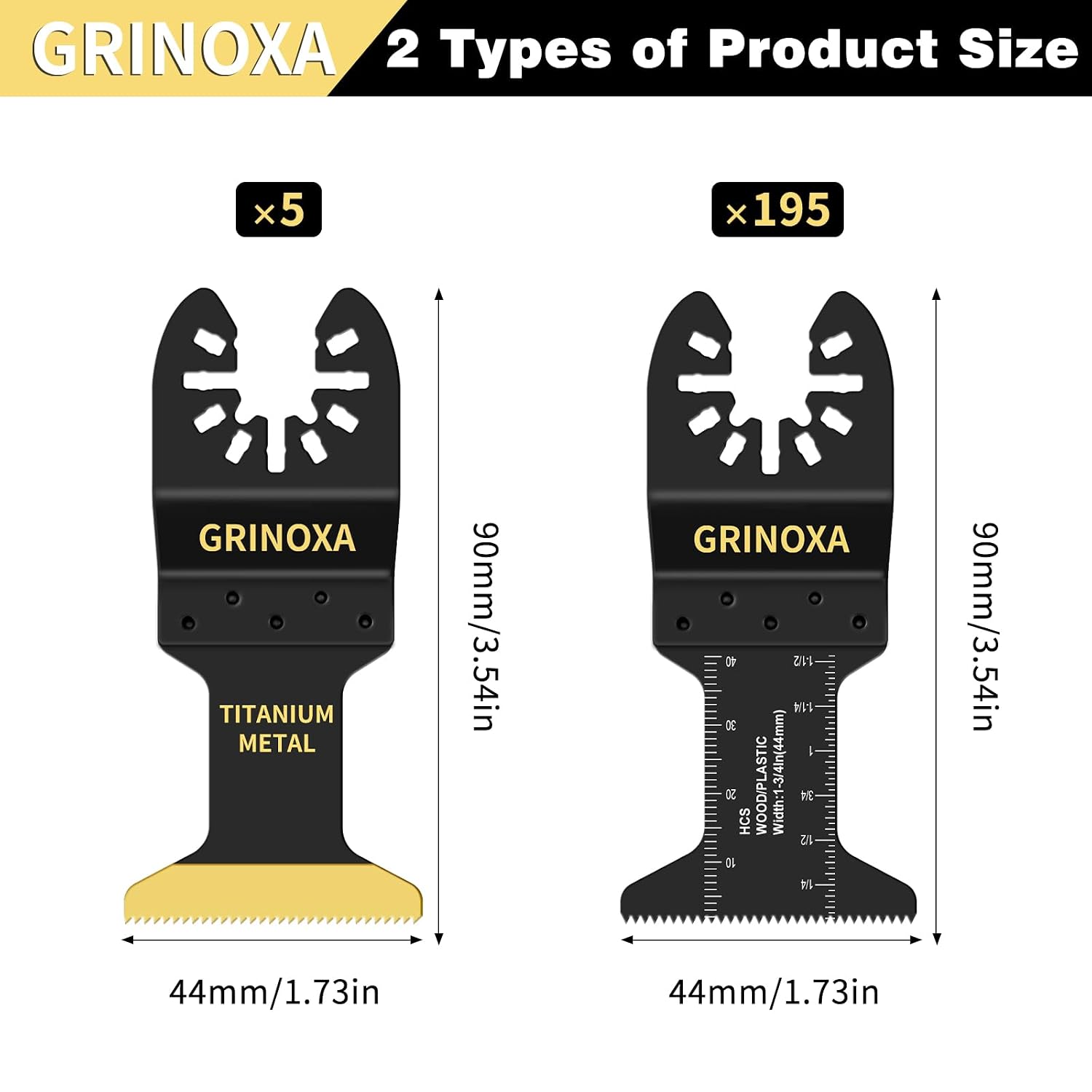 Detalle 2 de GRINOXA 200-Piece Oscillating Saw Blade Kit, 44mm HCS and Titanium Blades