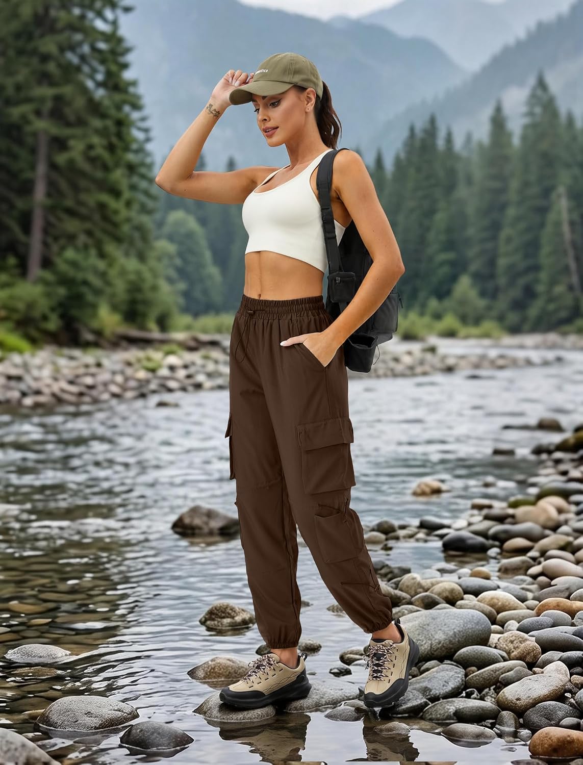 Detalle de COPYLEAF Women's Cargo Pants with Six Pockets