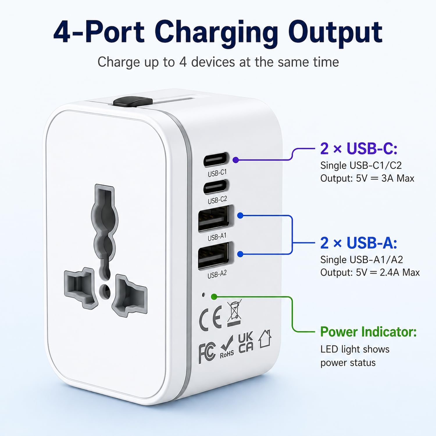 Thumbnail 3 de Universal Travel Adapter with 2 USB-C, 2 USB-A and 1 Universal Outlet