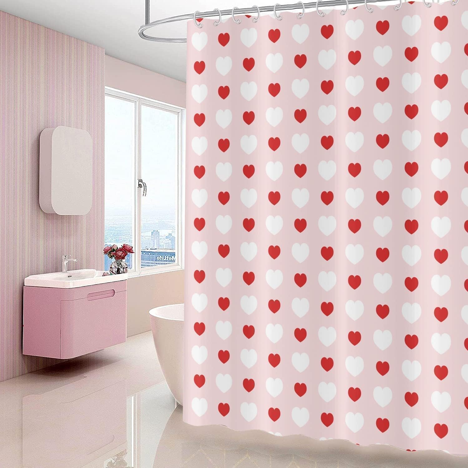 Detalle de GCIREC Duschvorhang 180x200 cm – Valentinstag Herzdesign, wasserdicht, maschinenwaschbar