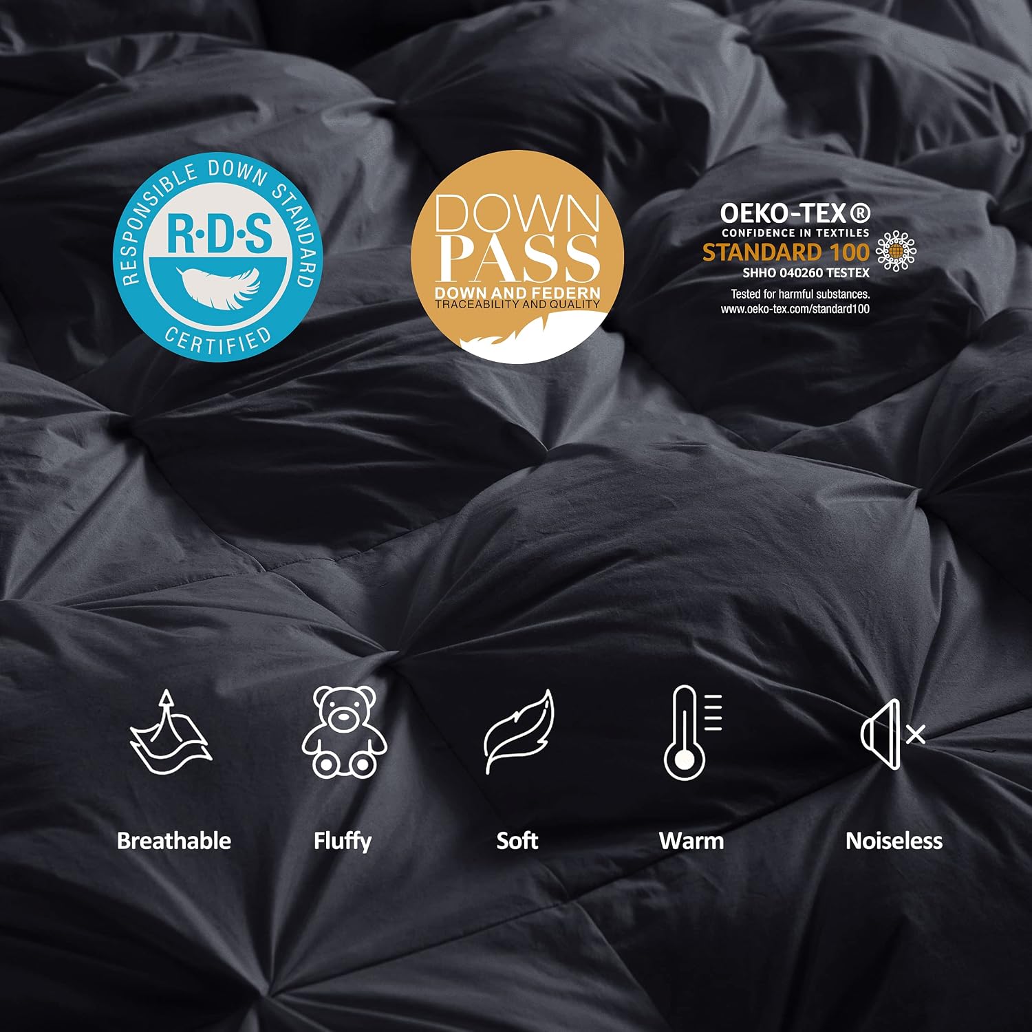 Thumbnail 4 de Luxurious Goose Down Feather Fiber Comforter Duvet Insert with Black Pinch Pleat, Oversize Palatial King 120 x 98