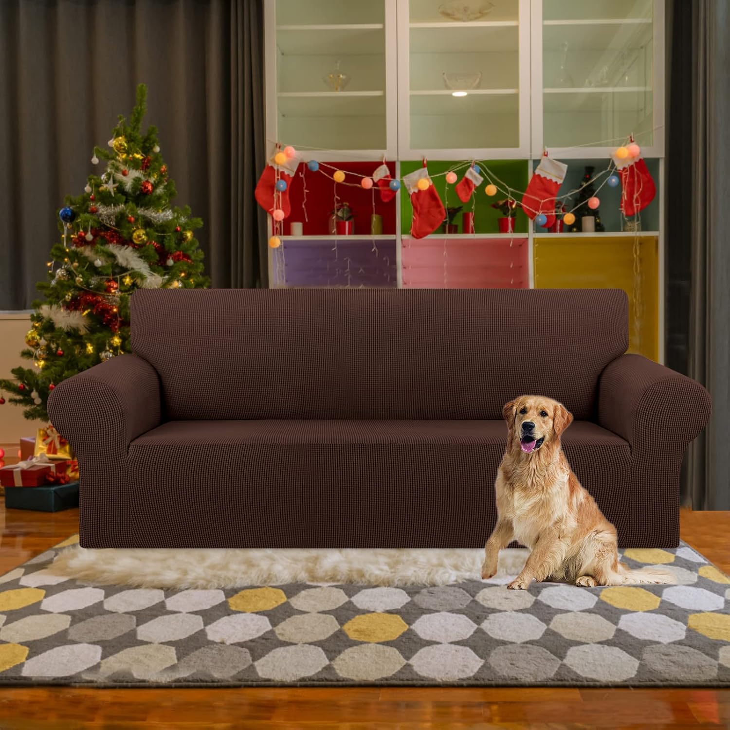 Thumbnail 1 de KEKUOU Stretch Sofa Cover Slipcover for 3-Cushion Sofa (78"–94"), Jacquard Large Chocolate