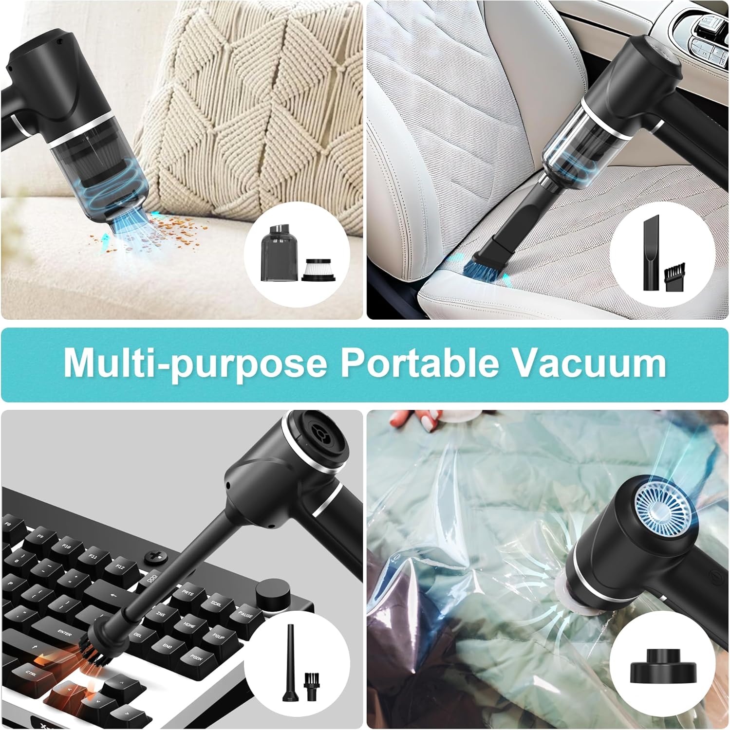 Detalle de Piarhlie Handstaubsauger Akku Kabellos 30kPa – Kompakter 4-in-1 Mini-Staubsauger für Auto, Büro und Zuhause