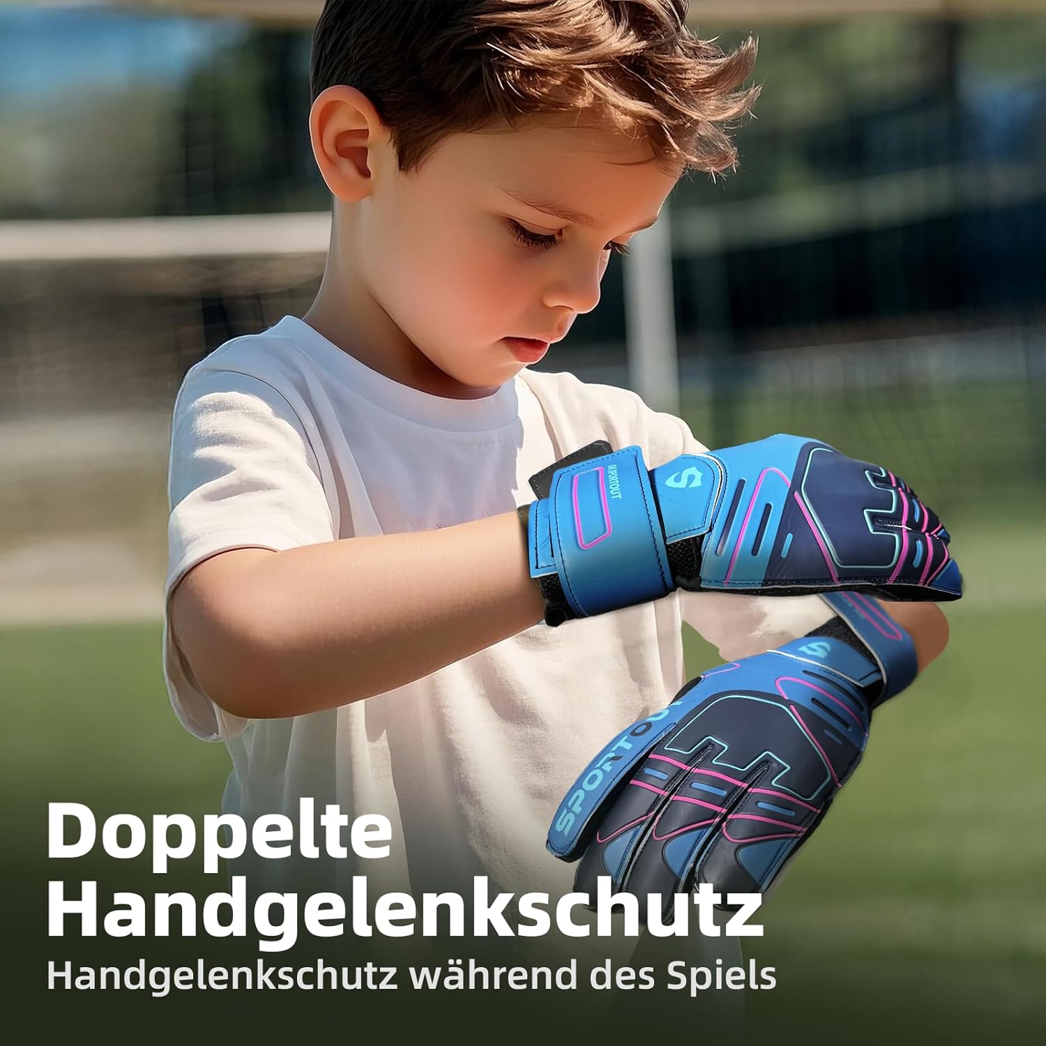 Detalle de Sportout Youth & Adult Goalie Gloves with 4+3MM Latex, Finger Protection & Double Wrist Support