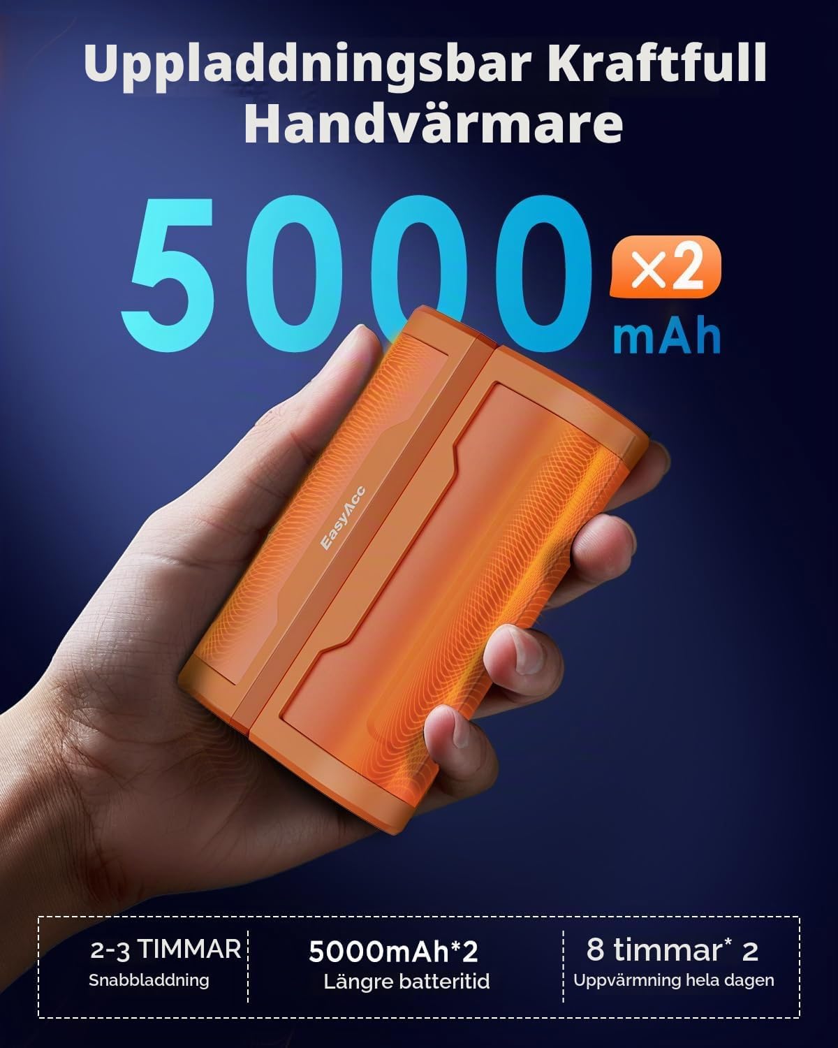 Detalle 2 de EasyAcc uppladdningsbara handvärmare, 10 000 mAh, magnetiska med tre värmelägen