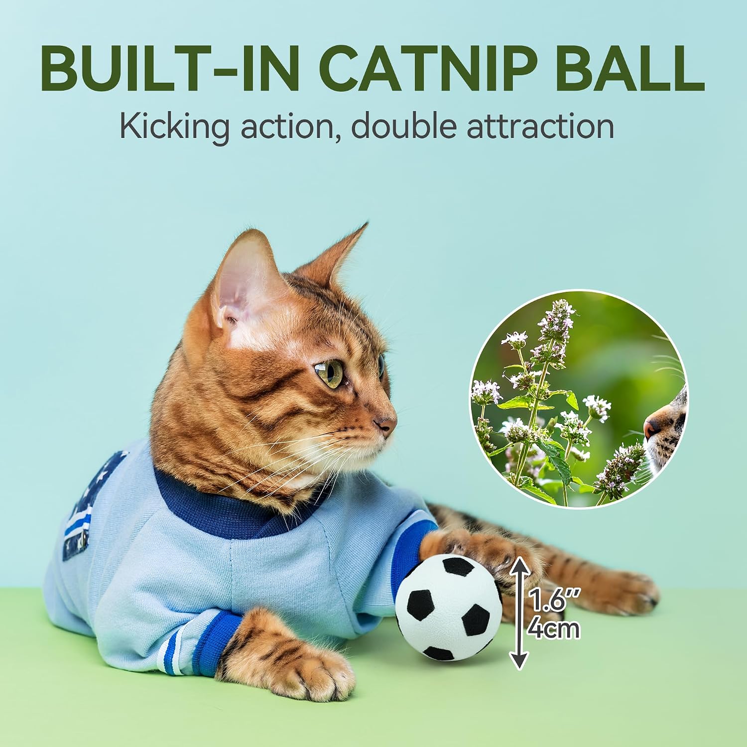 Detalle 2 de ALL FOR PAWS Interaktives Katzenspielzeug mit Fußballfeld-Design – Bewegungsaktivierte Bälle, Katzenminze & Nachtmodus