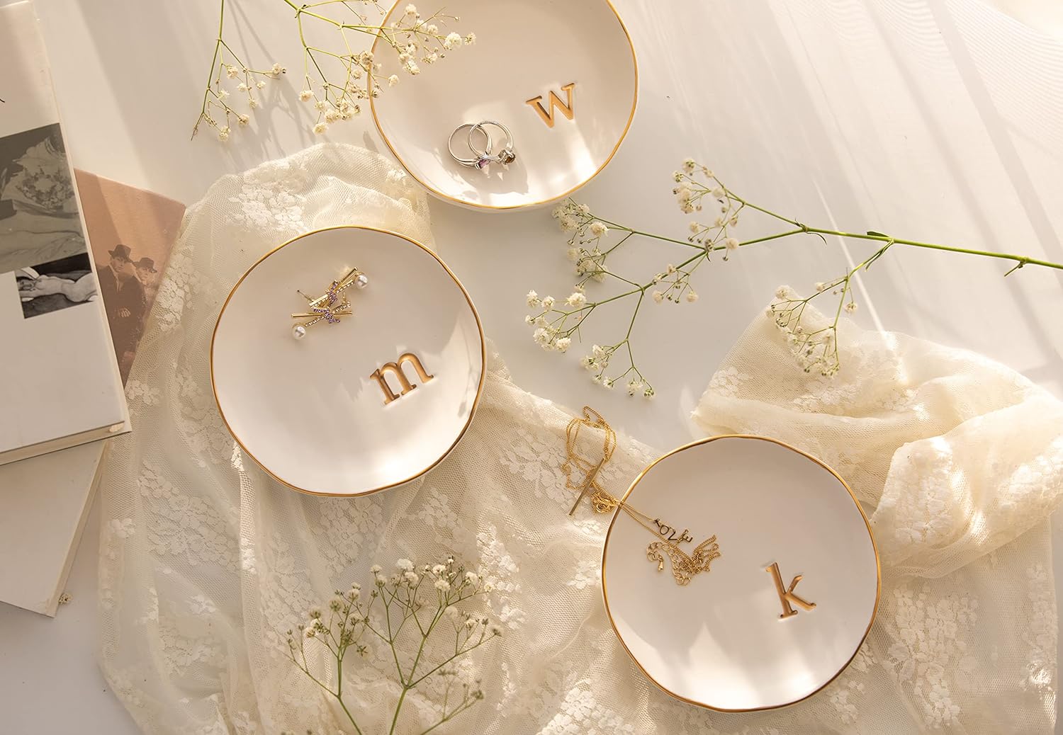 Thumbnail 6 de COLLECTIVE HOME Ceramic Jewelry Tray (4.75 in) — White Decorative Trinket Dish for Rings, Earrings, Necklaces & Keys