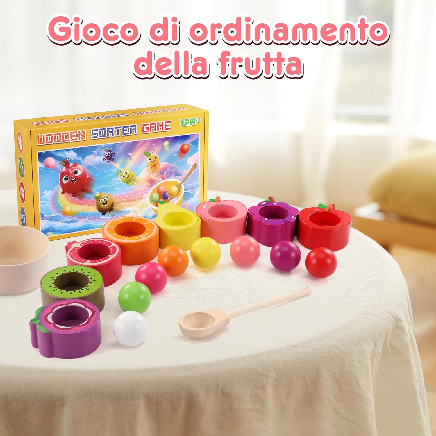 Detalle 2 de Seagoal Giochi Montessori 1 2 3 Anno – Set di frutta in legno per sviluppo sensoriale e coordinazione