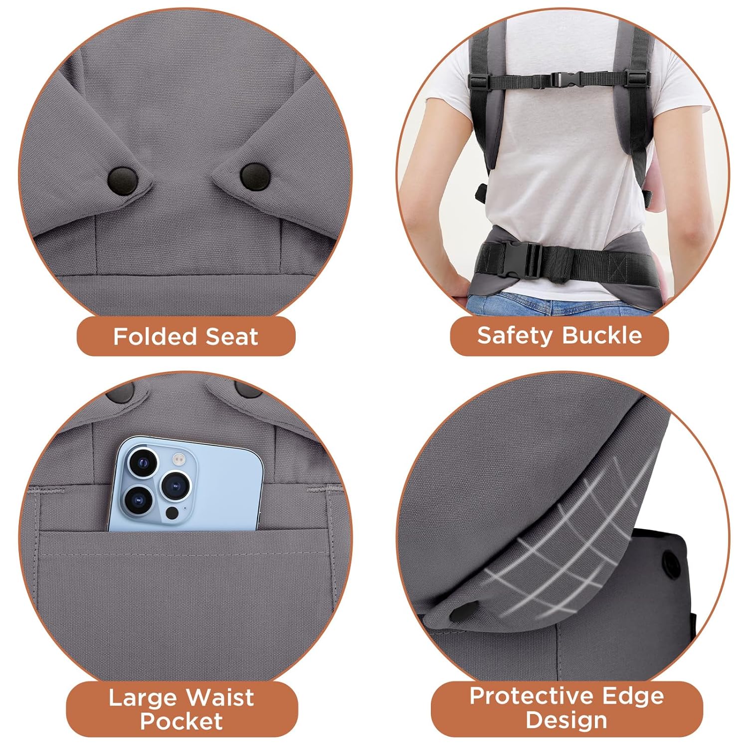 Thumbnail 5 de GAGAKU Babytrage – Ergonomische Tragehilfe für 3,2–15 kg, Gesicht-in-Gesicht, Front- und Rückentrage, Grau