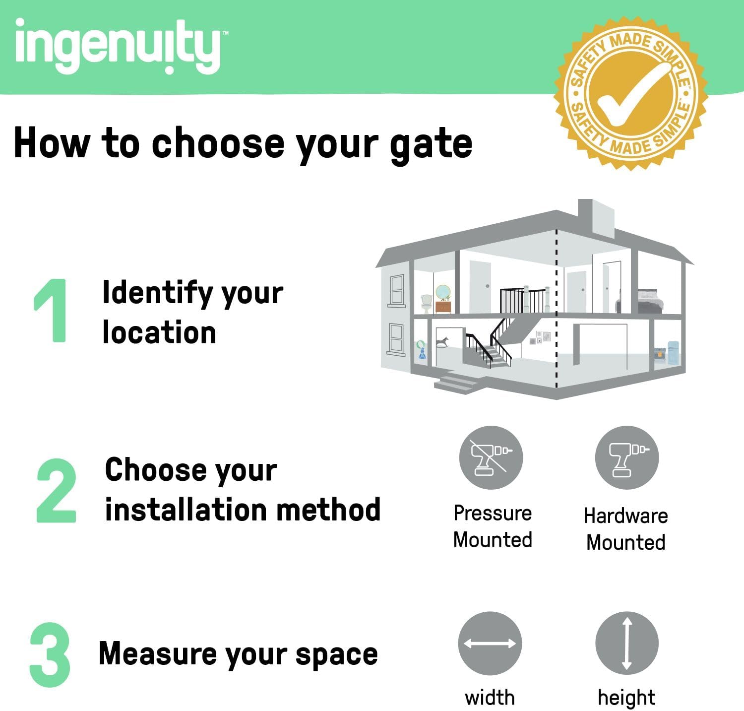 Thumbnail 5 de Ingenuity Hands-Free Baby Gate with Foot Pedal and One-Hand Open, 73–80cm Wide