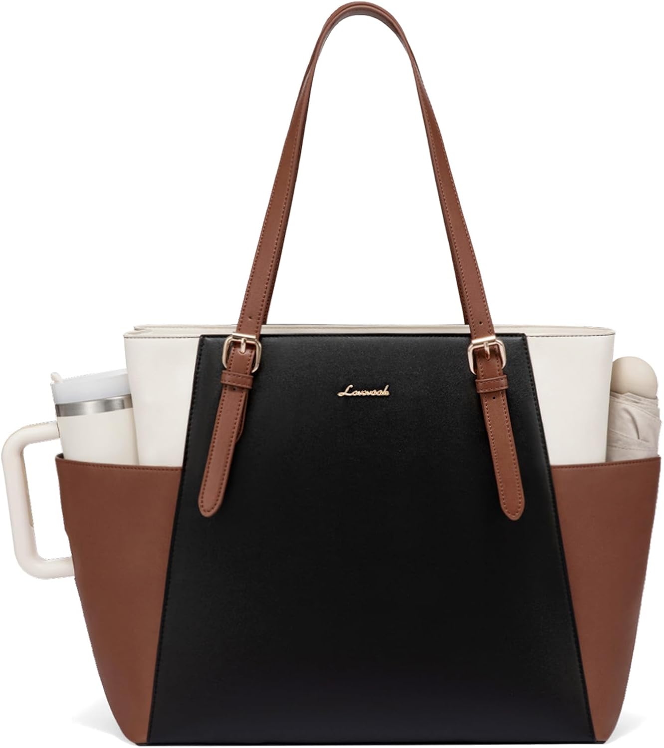 Detalle de LOVEVOOK Leather Work Tote Bag 15.6-inch 💼