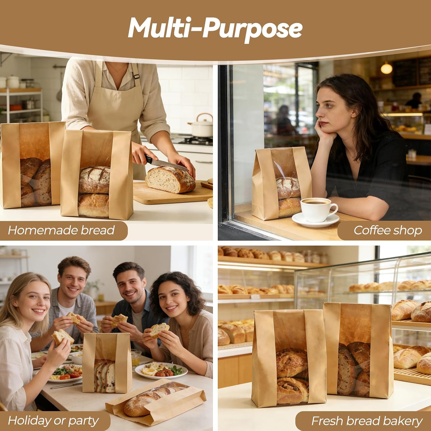 Thumbnail 6 de Tripho 100 Pcs Bread Bags with Clear Window and 120 Stickers for Homemade Bread