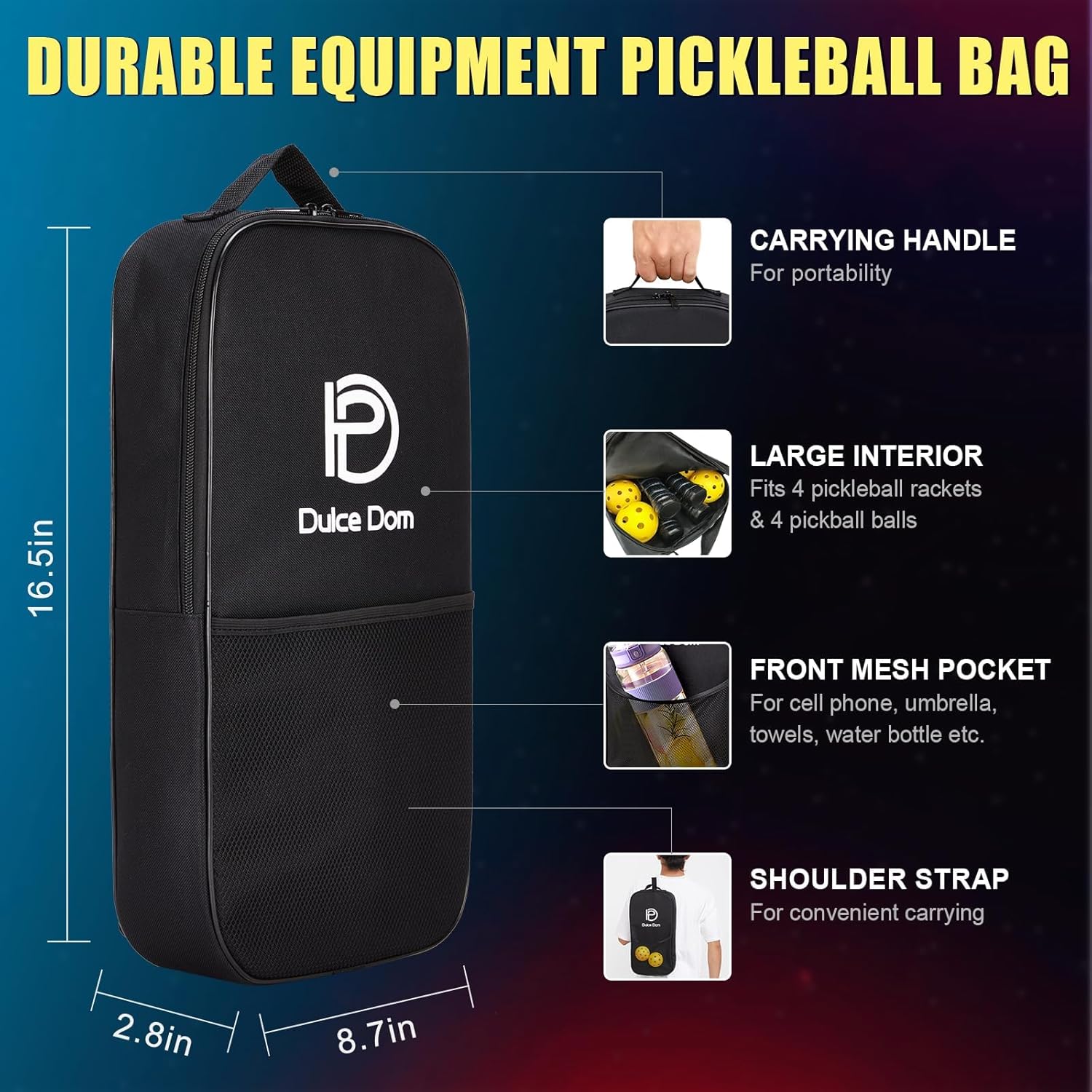 Thumbnail 4 de DULCE DOM Pickleball Paddles Set of 2/4 with Balls and Bag — USAPA Approved Training Kit