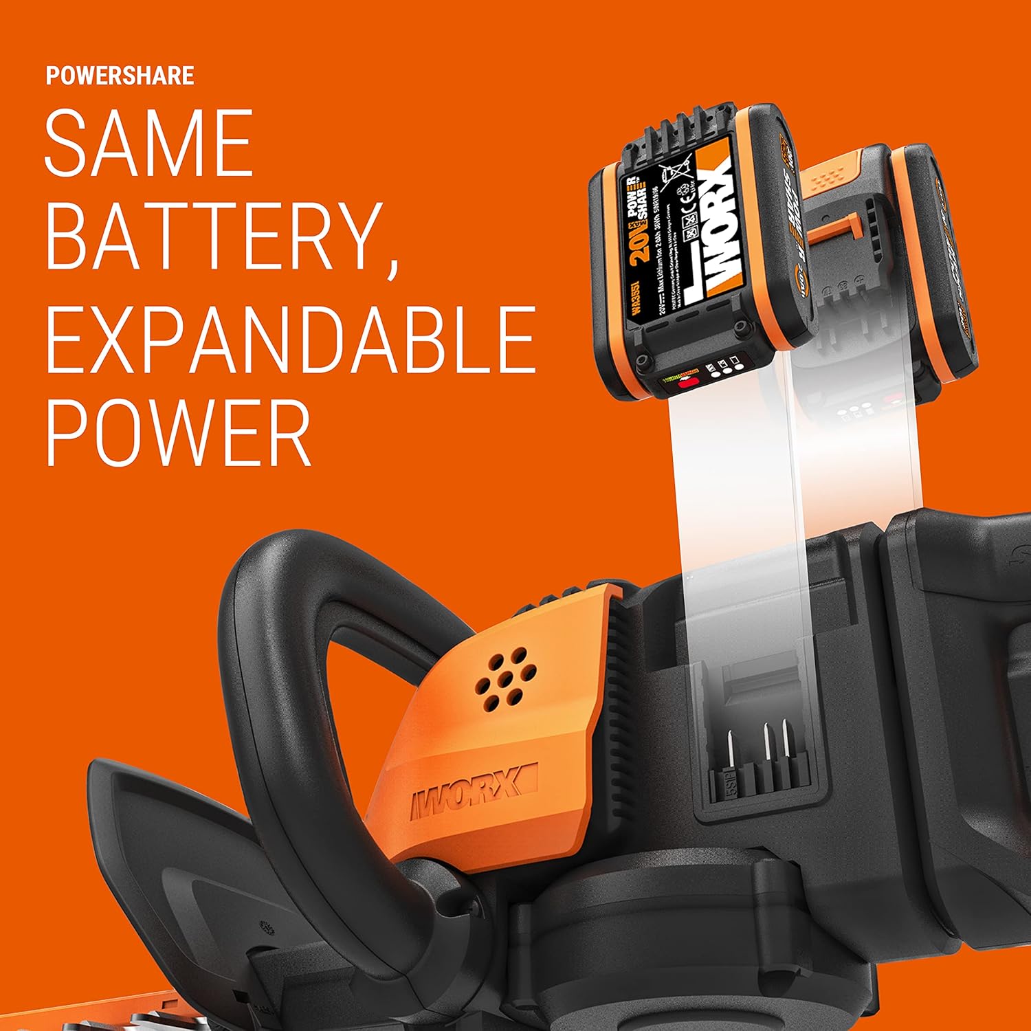 Thumbnail 5 de WORX WG284E.9 Akku-Heckenschere 40V (2×20V) mit 60 cm Dual-Klingen