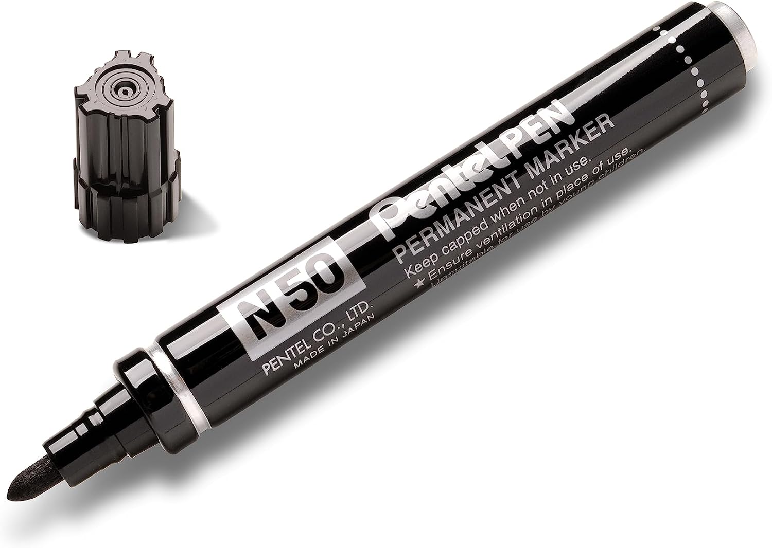 Detalle 2 de Pentel N50 permanent märkpenna med svart bläck, konisk spets och metallhylsa, 3-pack