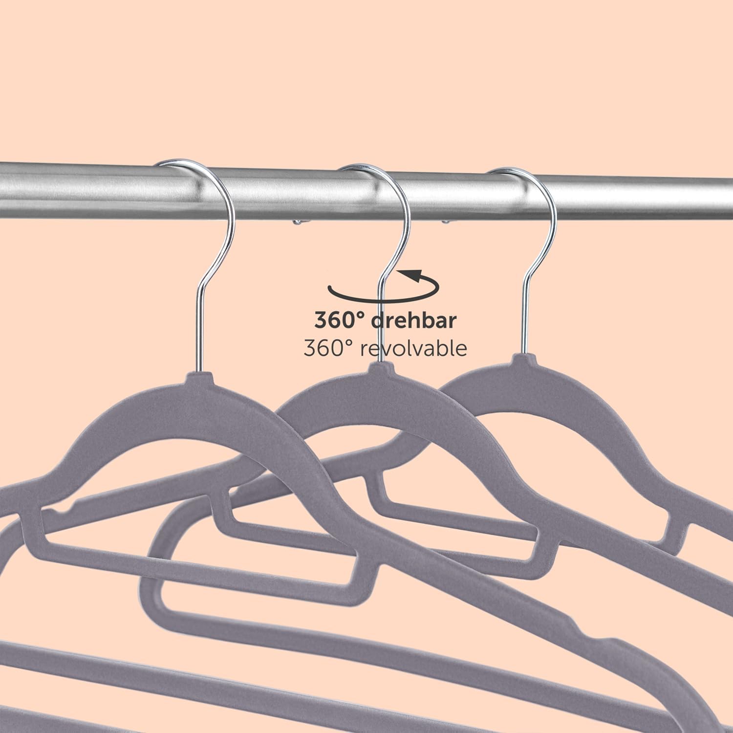 Detalle 2 de Blumtal Velvet Clothes Hangers, 20 Pack, Grey, Non-Slip with Swivel Hooks