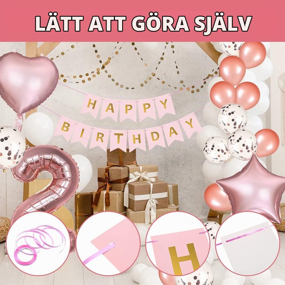 Thumbnail 4 de Vicloon festdekoration för 2-årsdag med ballonger och banderoll i roséguld