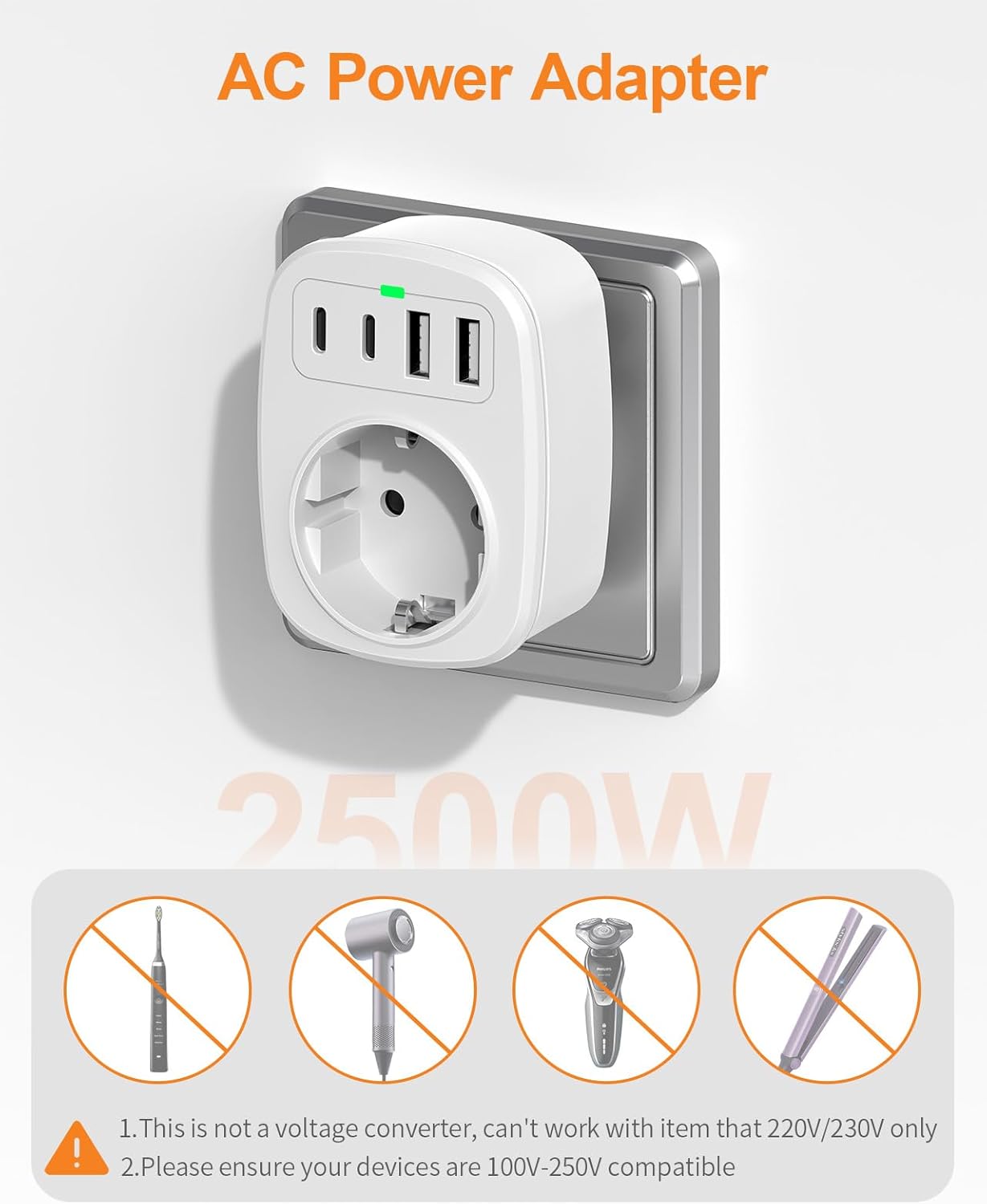 Thumbnail 4 de Japan-Reisestecker Steckeradapter Typ A mit 2× USB-C und 2× USB-A (5-in-1) für Japan, USA, Thailand, China, Kanada & mehr