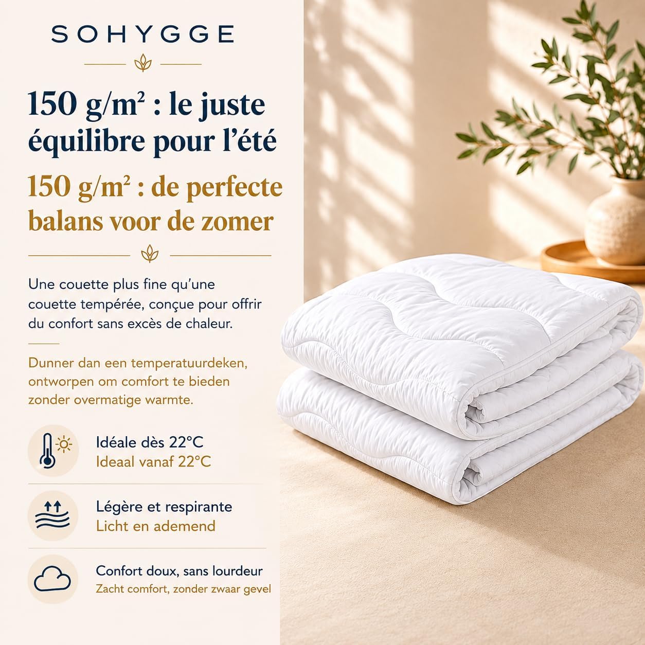 Detalle 2 de SOHYGGE QUILT150WAVES zomerdekbed 220 x 240 cm, 150 g/m² microvezel