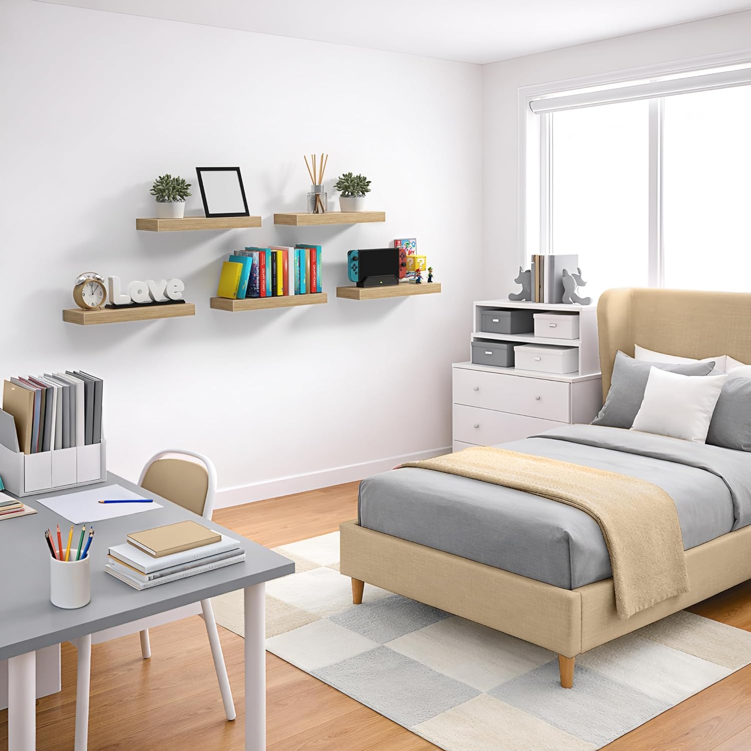 Thumbnail 5 de Sorbus 16-Inch Floating Shelves (Maple Wood, 4-Pack) for Kitchen, Bedroom, Bathroom & Living Room