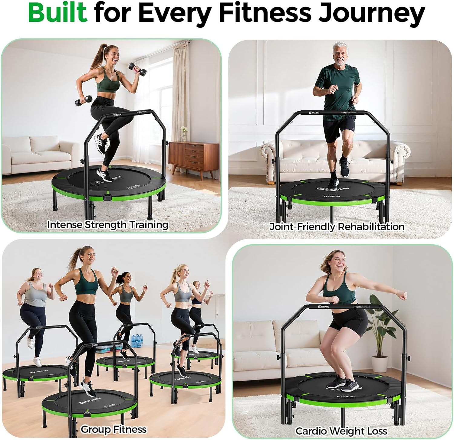 Detalle de BCAN SP3 40-Inch Exercise Rebounder with Adjustable Handlebar, 330-lb Capacity