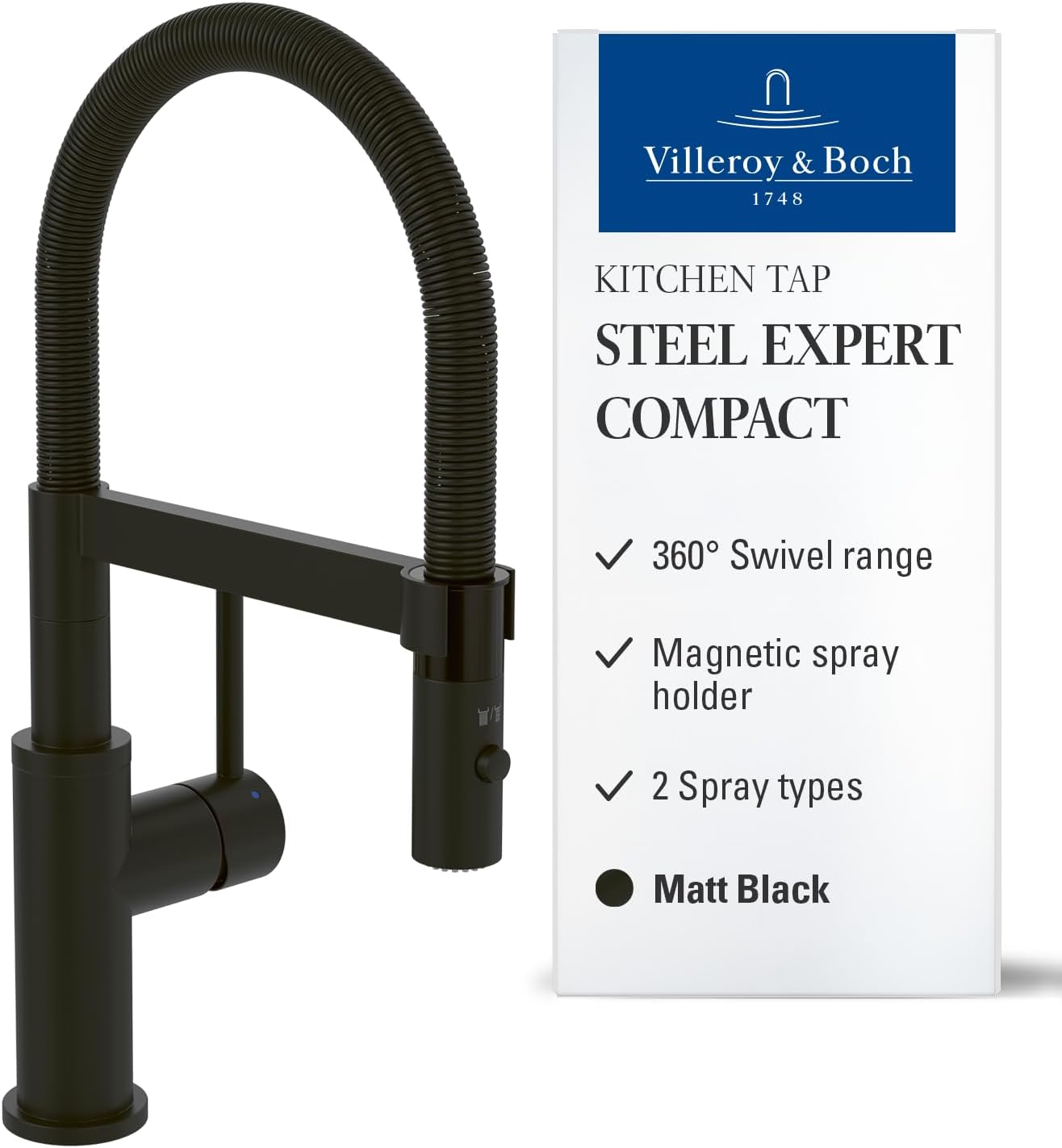 Detalle de Villeroy & Boch Steel Expert Compact – bateria kuchenna z obrotową wylewką, czarna