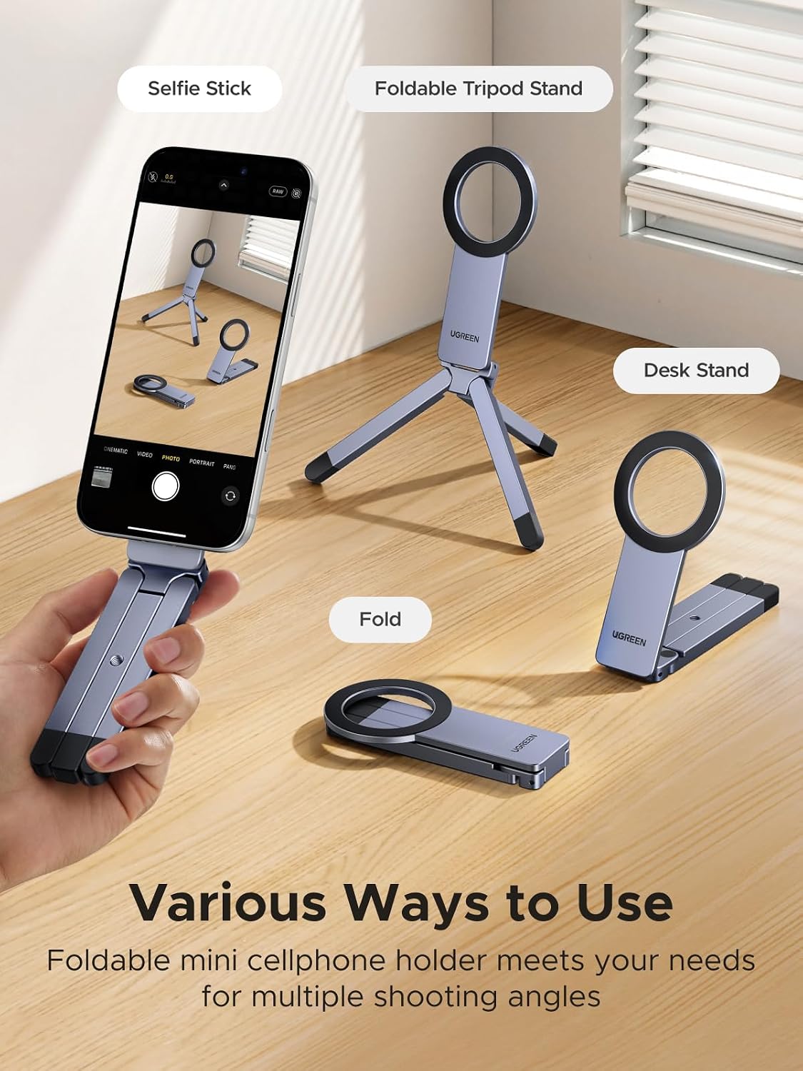 Detalle de UGREEN Magnetic Phone Stand: MagSafe Compatible Pocket Tripod