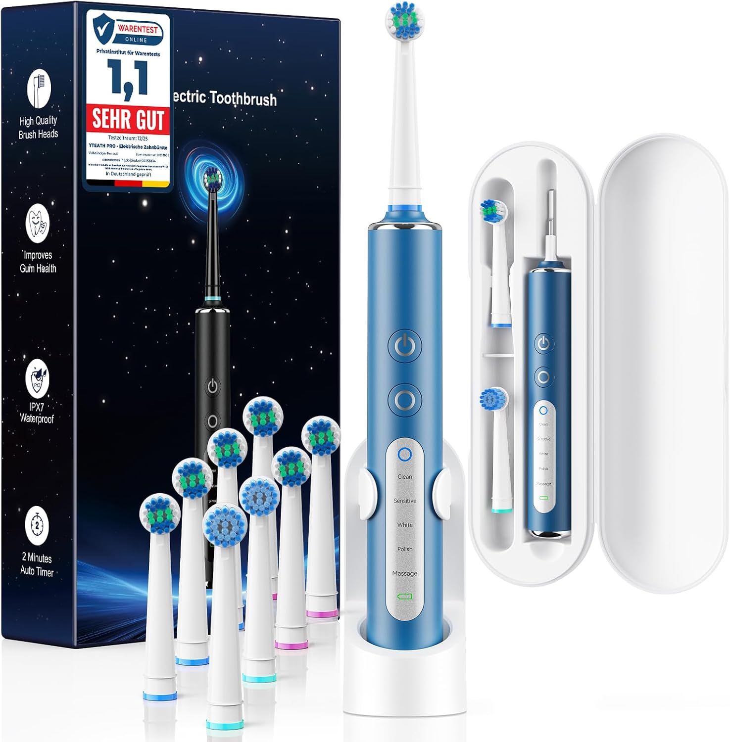 Detalle de Electric Toothbrush for Adults & Kids with 8 Brush Heads, 3 Intensities & 5 Modes