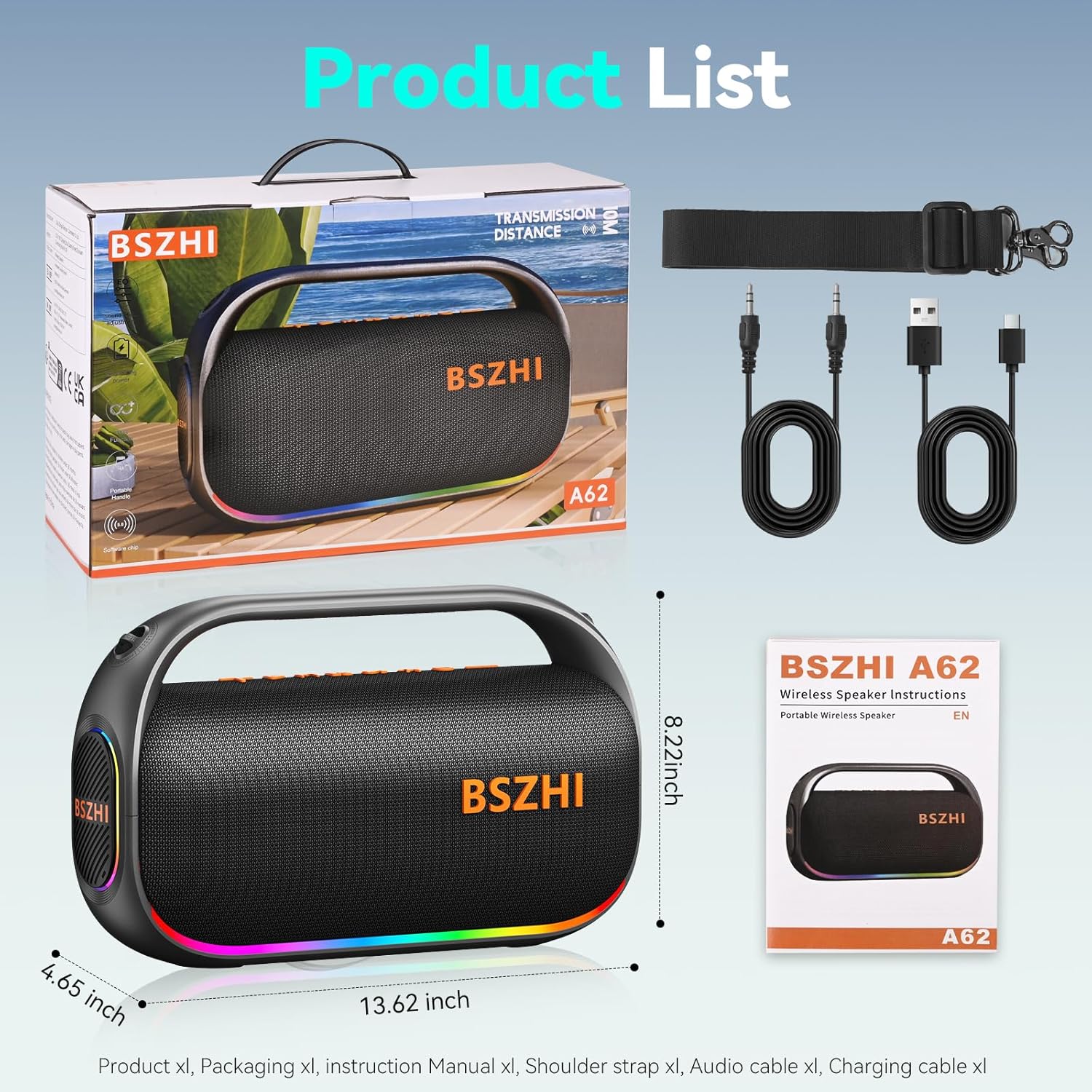 Thumbnail 6 de A62 Portable Bluetooth Speaker: 120W Peak, IPX6, Dual 4-Inch Drivers with TWS and LED Lights