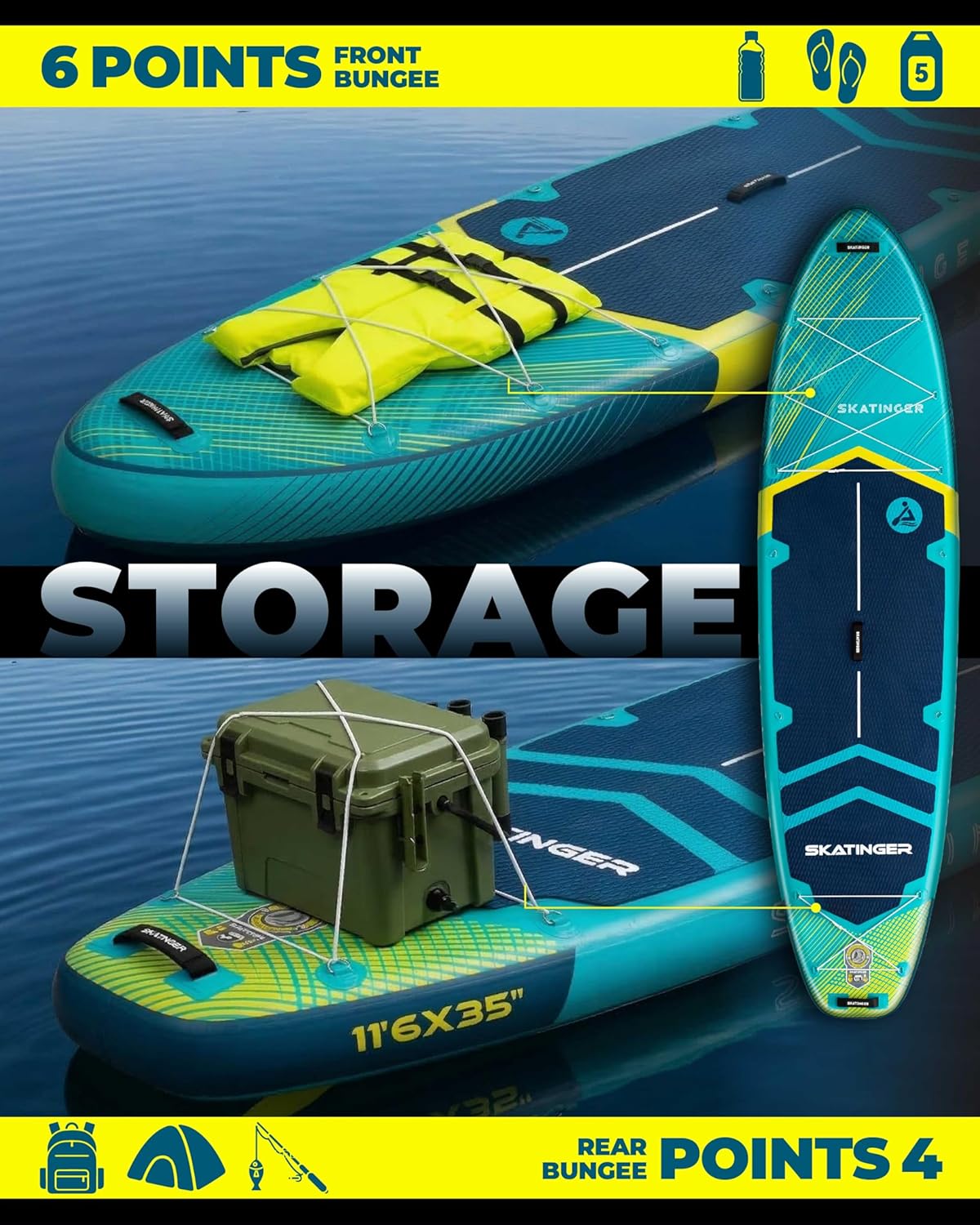 Thumbnail 4 de Skatinger 11'6" x 35" Super Wide Inflatable SUP Board (100L Backpack, US Fin, 450 lb Capacity)