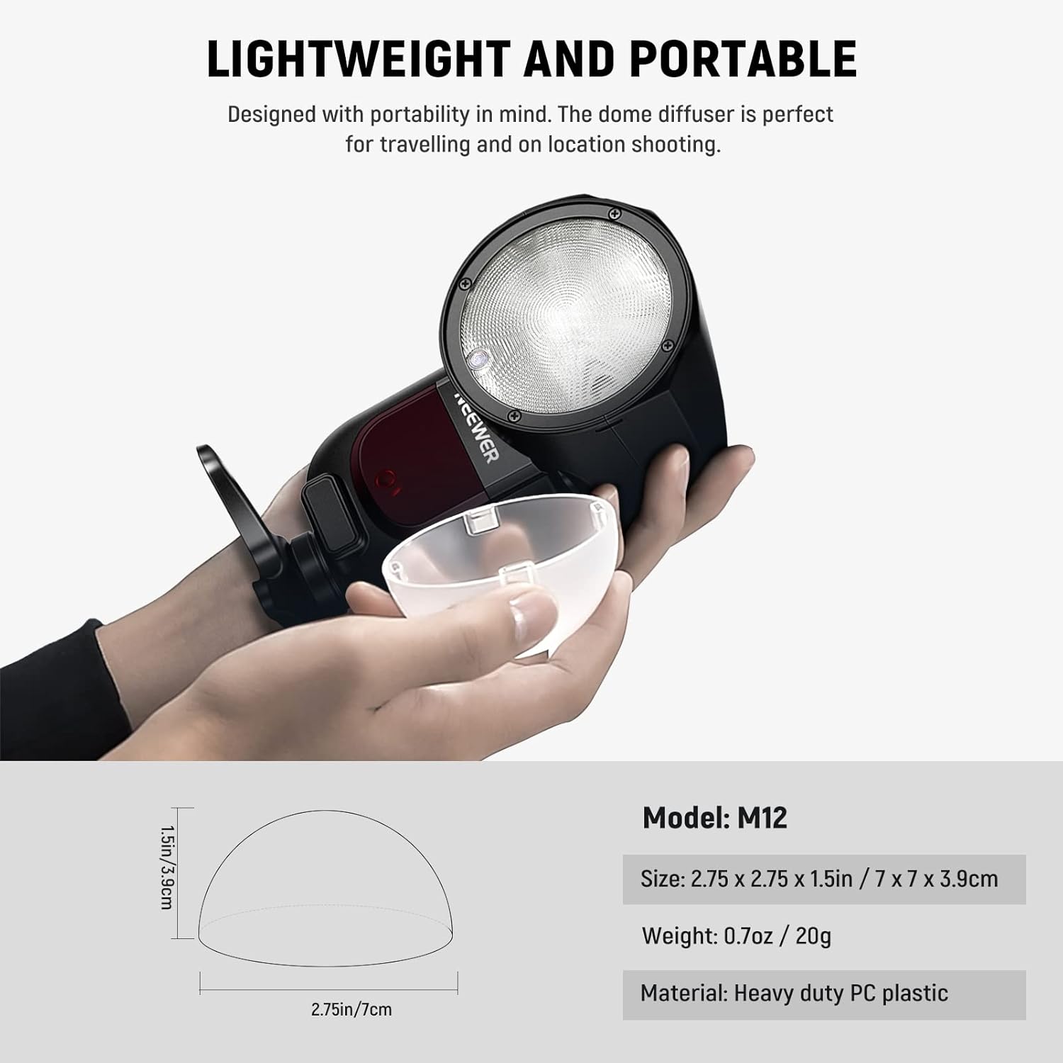 Detalle 2 de NEEWER Magnetic Dome Diffuser for Round Head Speedlite (Z2/Z1) – M12