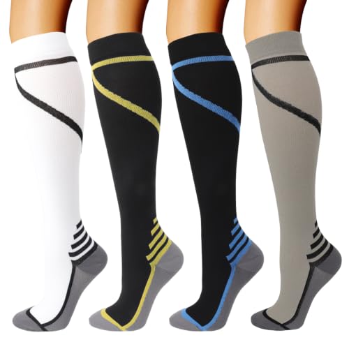Detalle de DRESHOW – 4 paires de chaussettes de compression multicolores pour le sport et le voyage