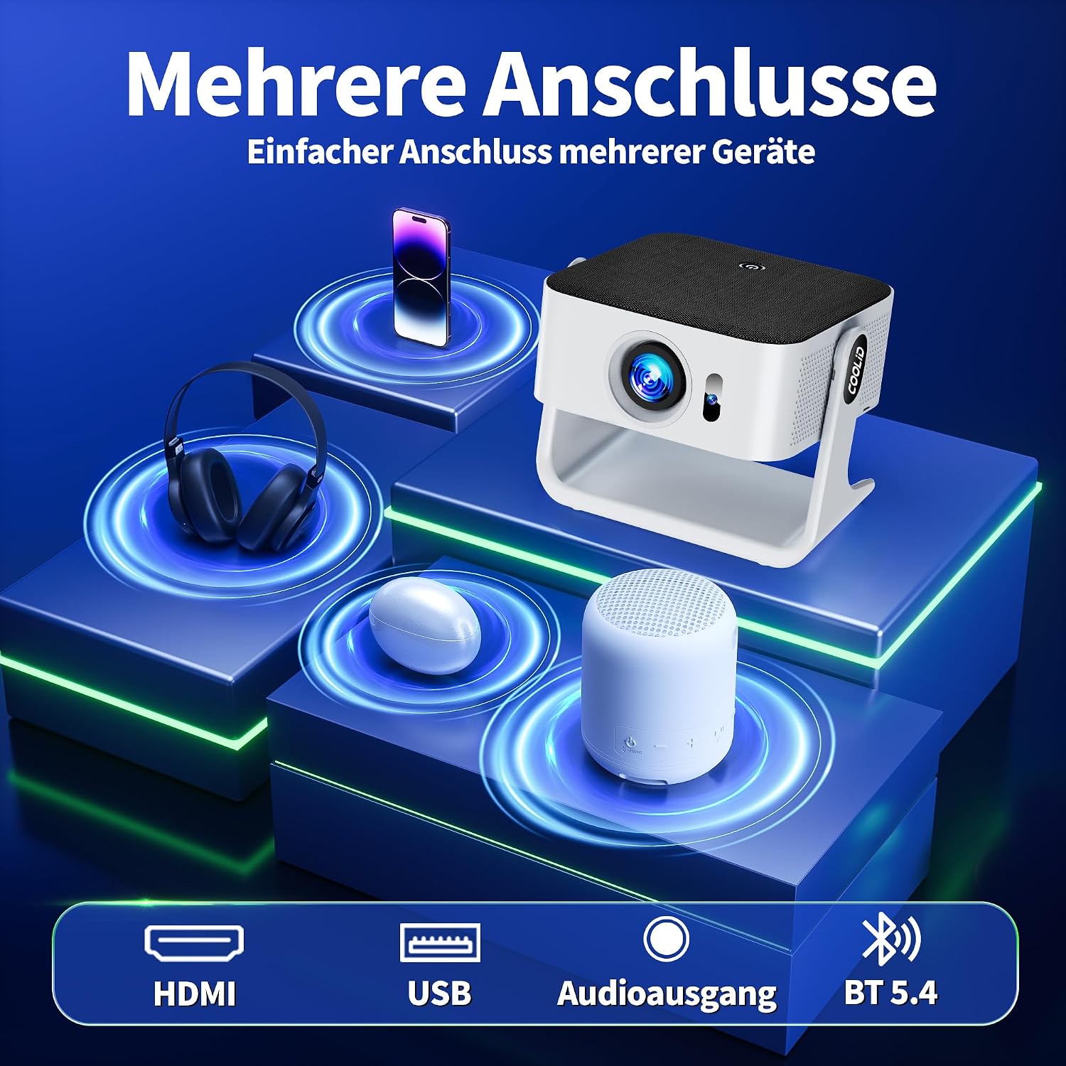 Thumbnail 6 de Tragbarer 4K-Beamer (1080P nativ) mit Netflix-Kompatibilität, WiFi 6 (5G Dualband) & Bluetooth 5.4 – C5 in Weiß
