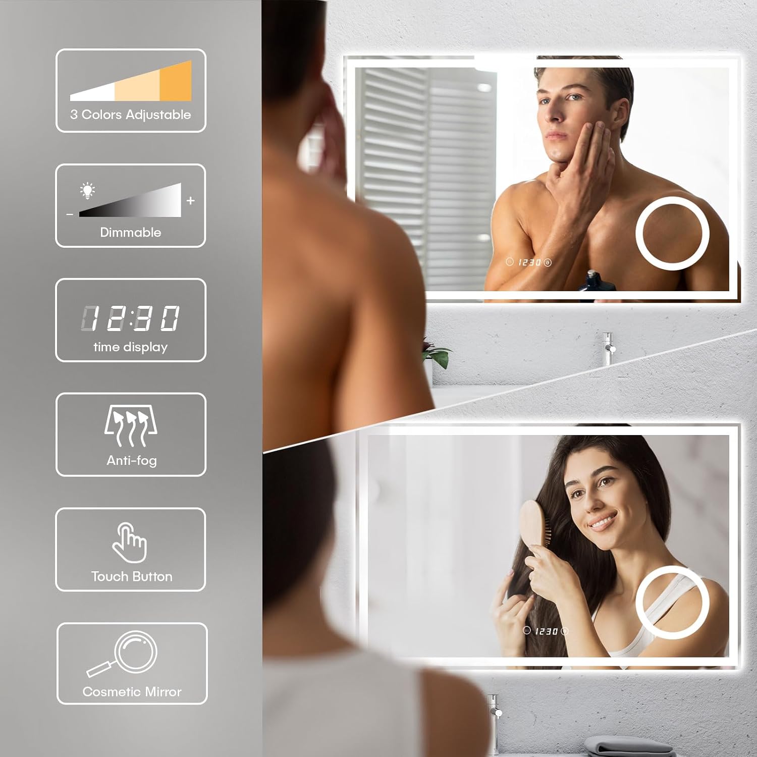 Thumbnail 5 de Dripex Specchio da bagno LED 60 x 100 cm con illuminazione a 3 temperature, anti-appannamento e lente 3x