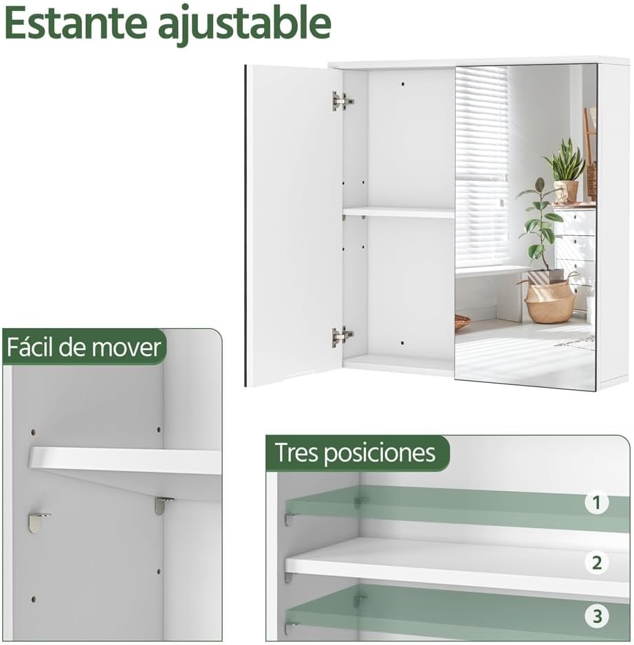 Thumbnail 5 de Yaheetech Specchio Contenitore Bagno con 2 ante e ripiano regolabile, mobile da parete 65 x 63 x 15 cm