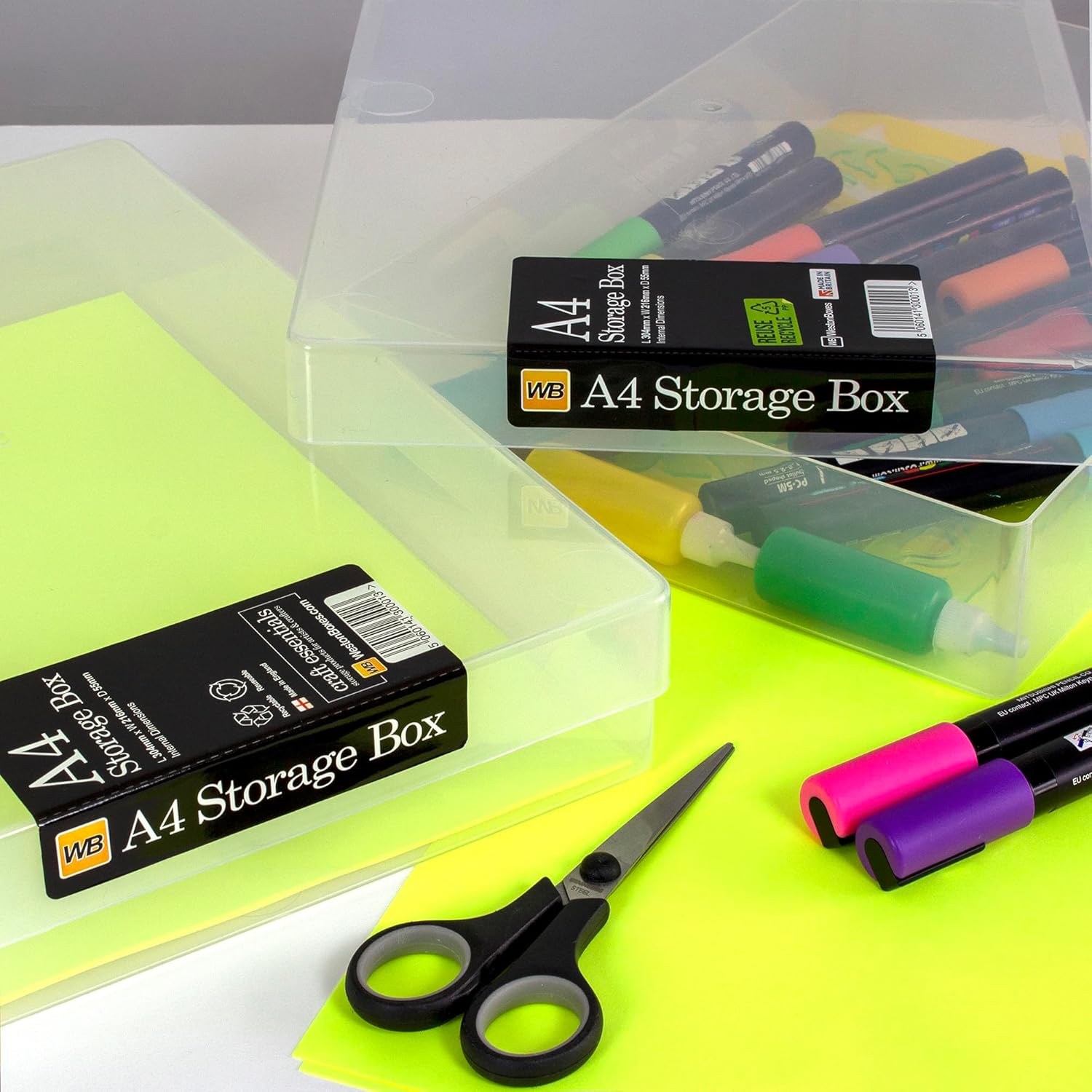 Thumbnail 6 de WestonBoxes Bastel-Aufbewahrungsboxen im A4-Format mit Deckel (Kunststoff) – 5 Stück, gemischte Farben/transparent