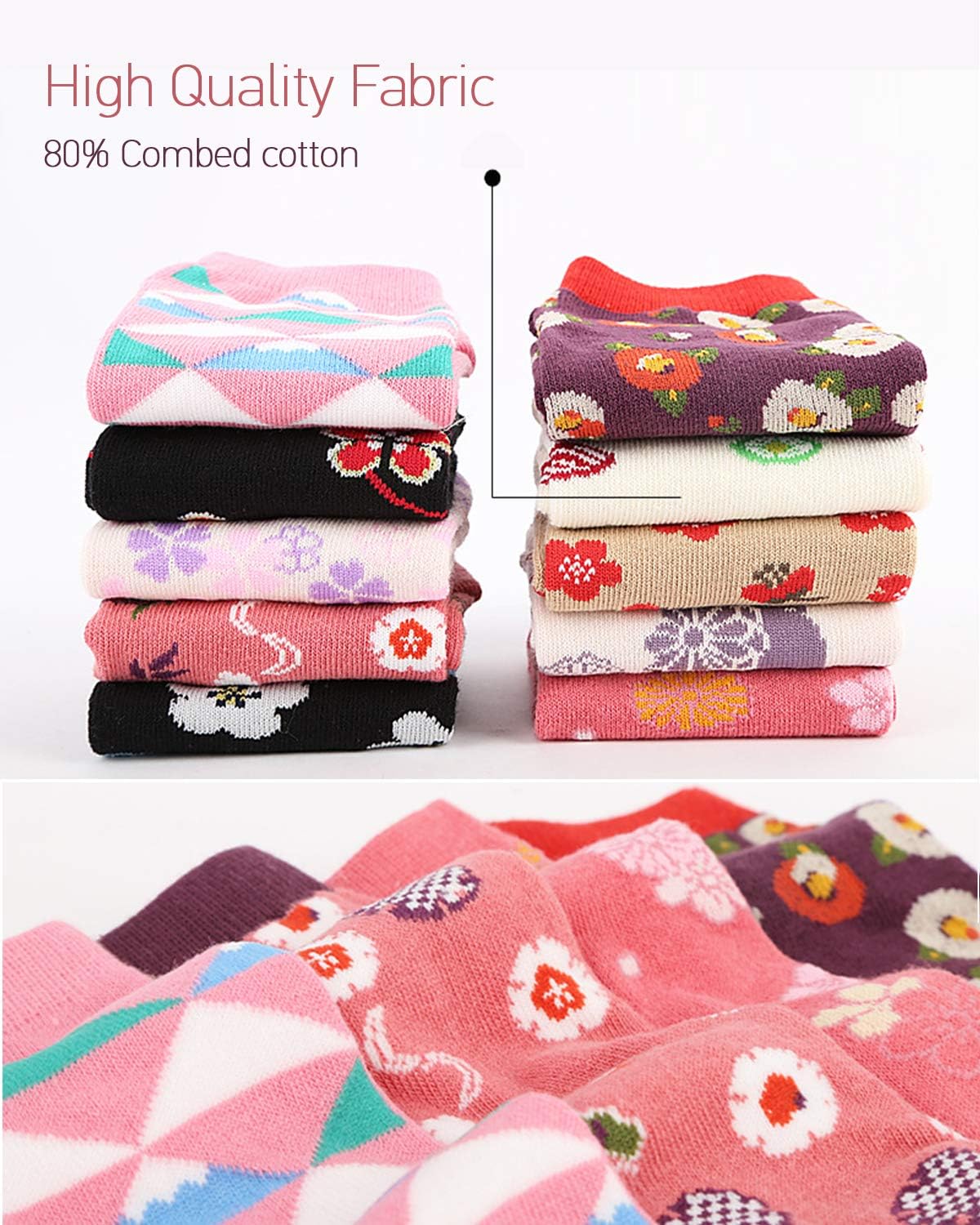 Detalle de Chaussettes japonaises Tabi femme en coton – Sakura motif, 4 paires (taille 35-41)