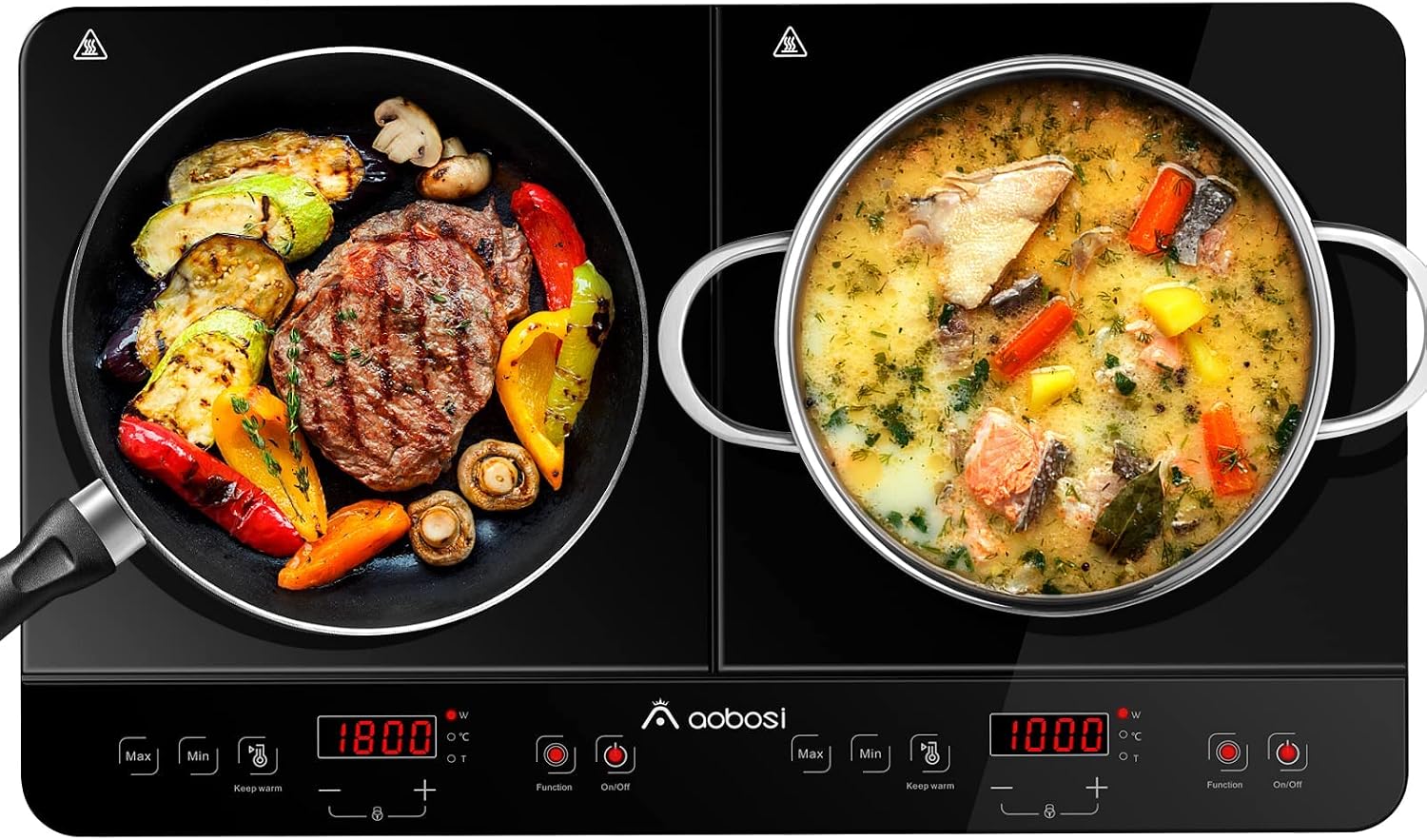 AAOBOSI Double Induction Hob with Independent Dual Zones (2800W)