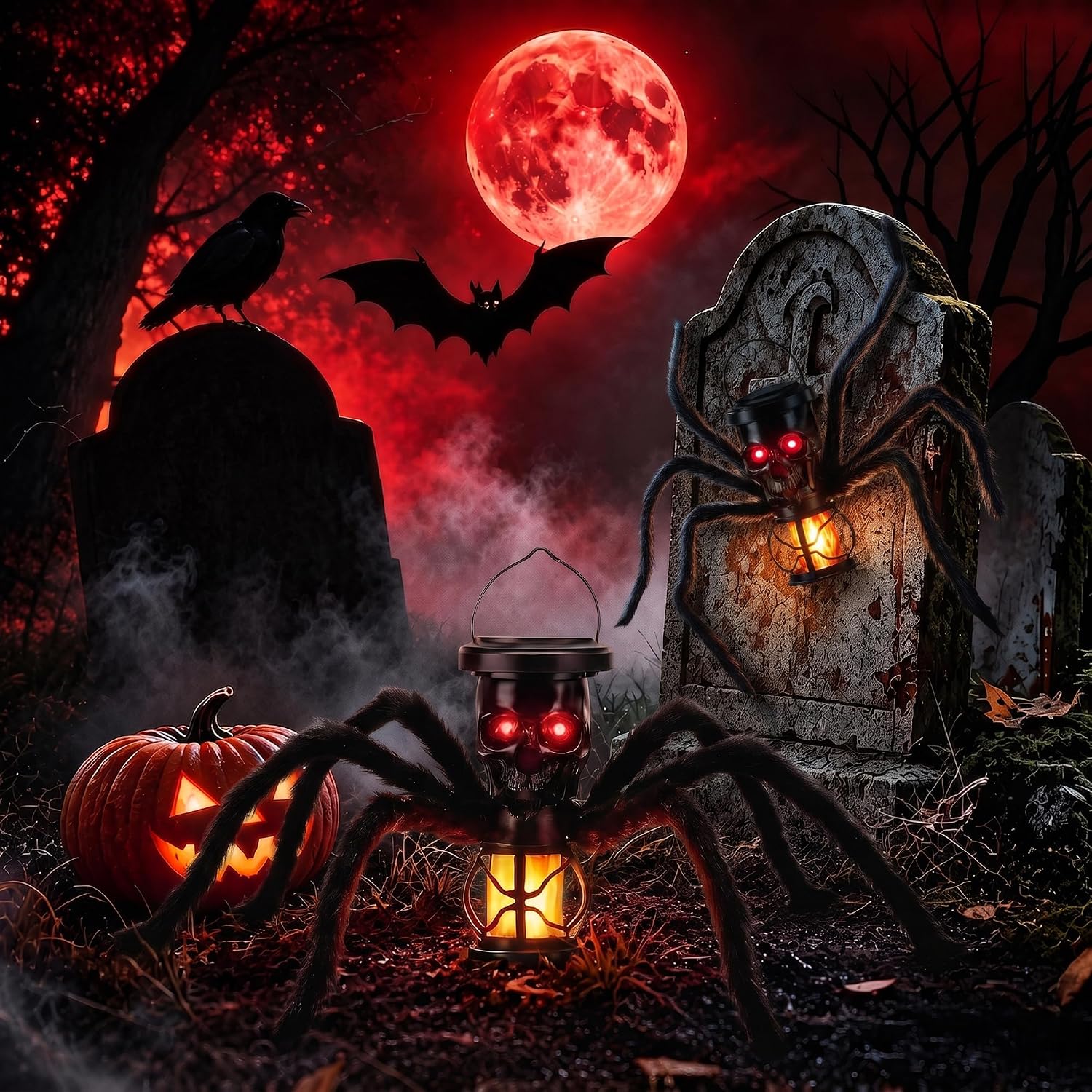 Detalle de Jnaurb 2-Pack Solar Halloween Skull Lights with Flickering Flame and Spider Legs