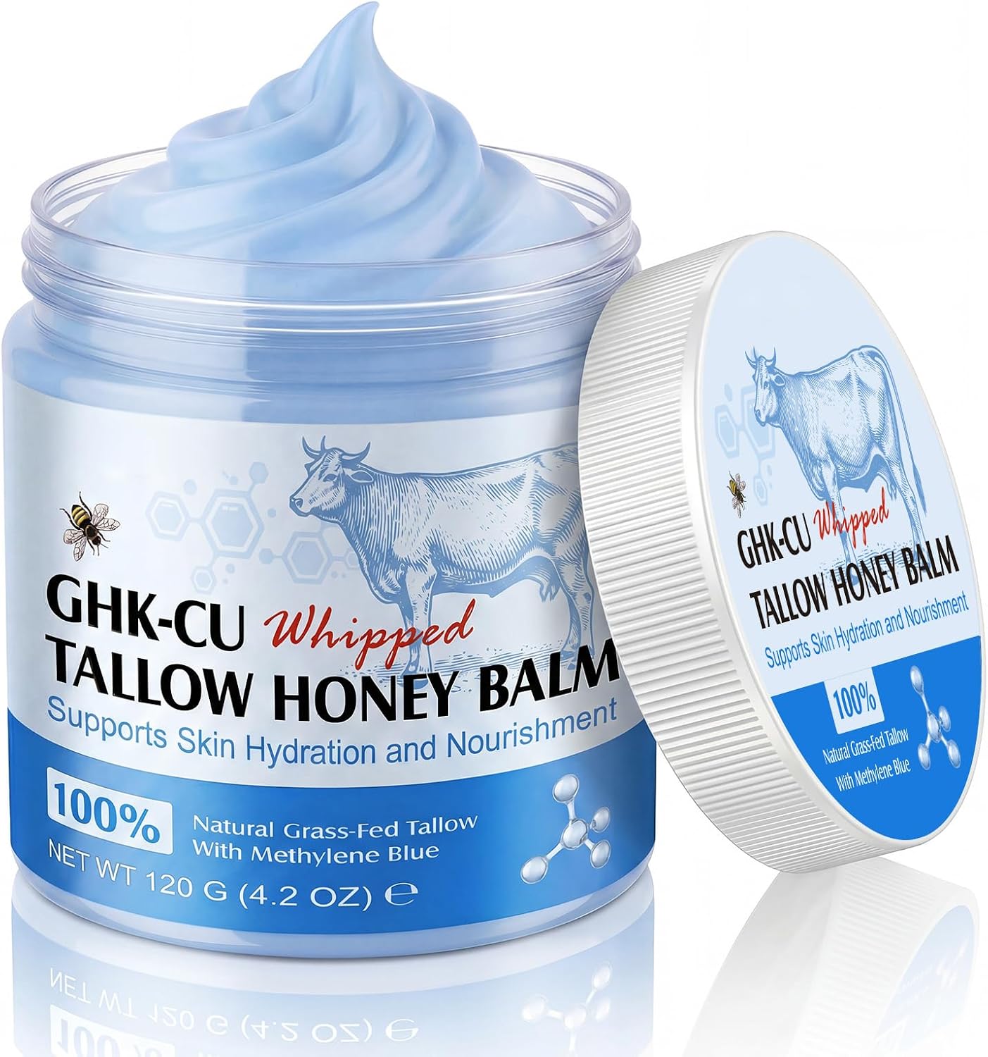 Detalle de Copper Peptides GHK-Cu Beef Tallow Skin Care: Balsamo idratante al sebo di manzo con blu di metilene, miele di Manuka e vitamina E