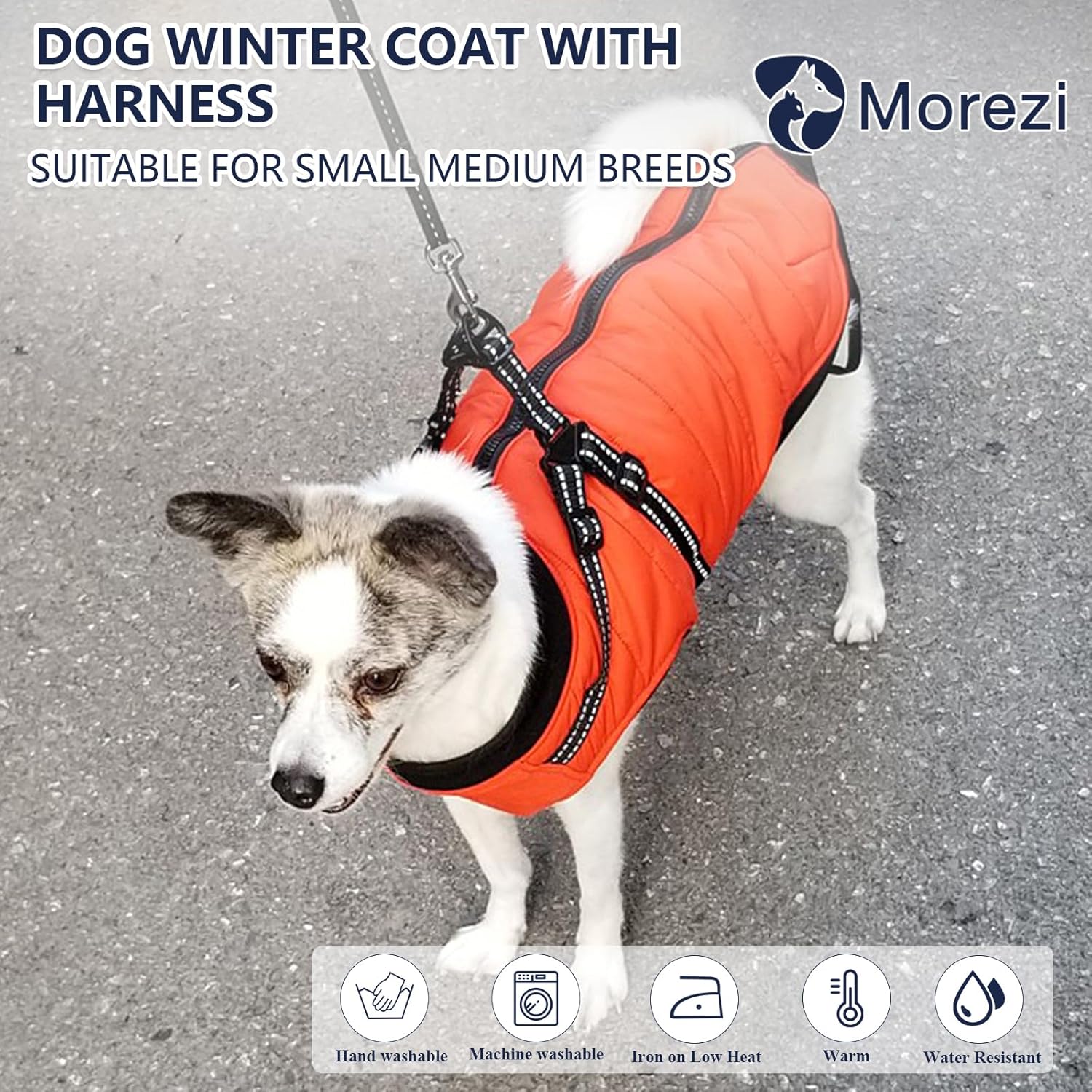 Thumbnail 1 de Morezi dog coat with harness (warm, reflective) – Orange, L