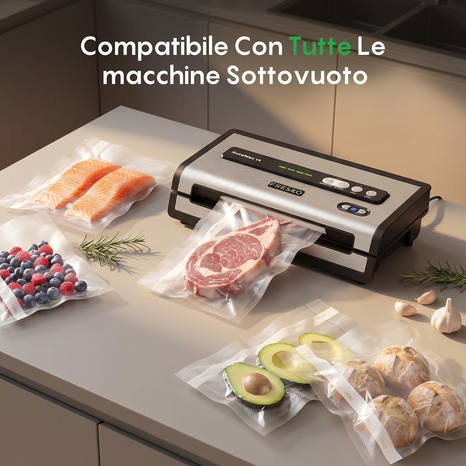 Detalle de FRESKO Sacchetti Sottovuoto Alimenti 120 pezzi 20x30 cm, senza BPA e approvati FDA