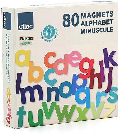 Detalle de VILAC 6706 houten alfabetmagneten met 80 kleurrijke kleine letters