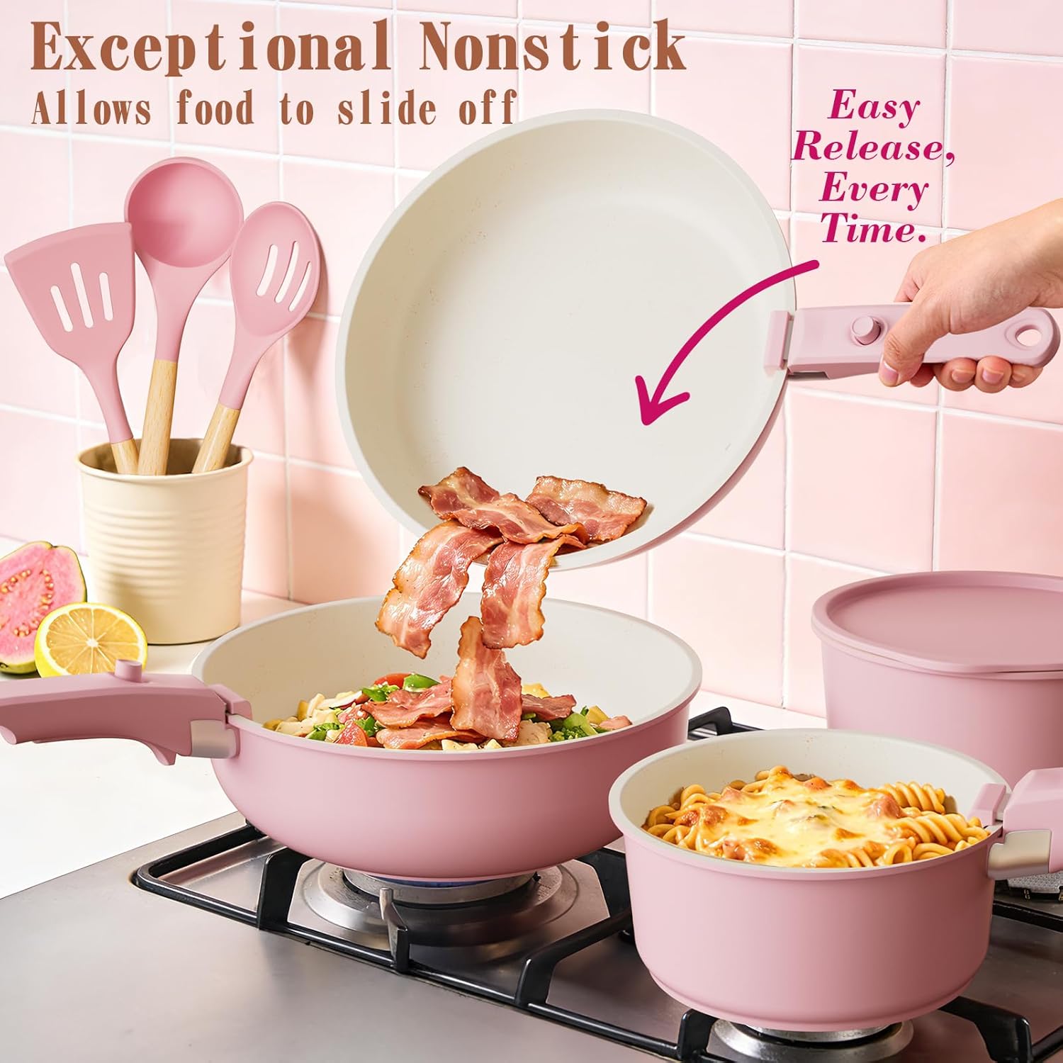 Thumbnail 3 de Umite Chef Pots and Pans Set Non Stick, 21 pcs: Ceramic, Detachable Handles, Oven Safe, Induction Compatible