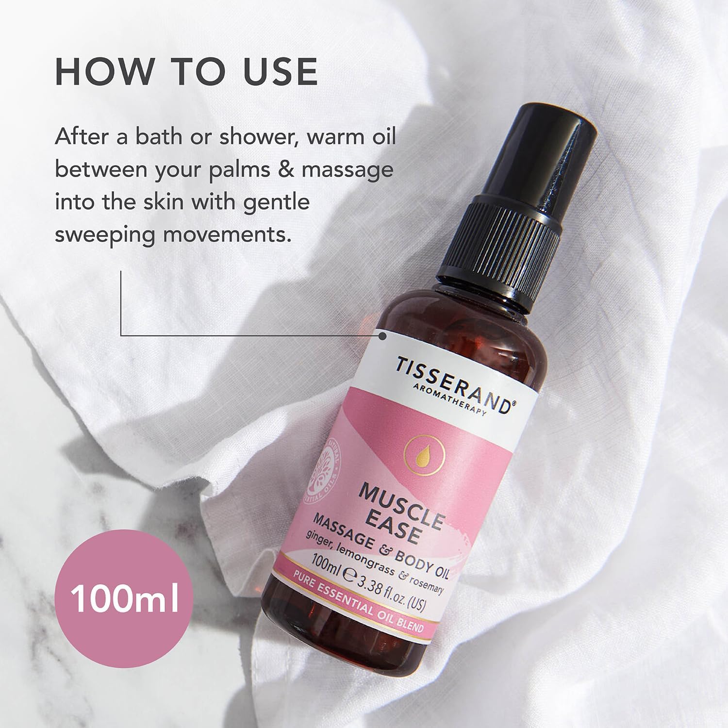 Detalle de Tisserand Muscle Ease Massage and Body Oil – Ginger, Lemongrass & Rosemary (100ml)
